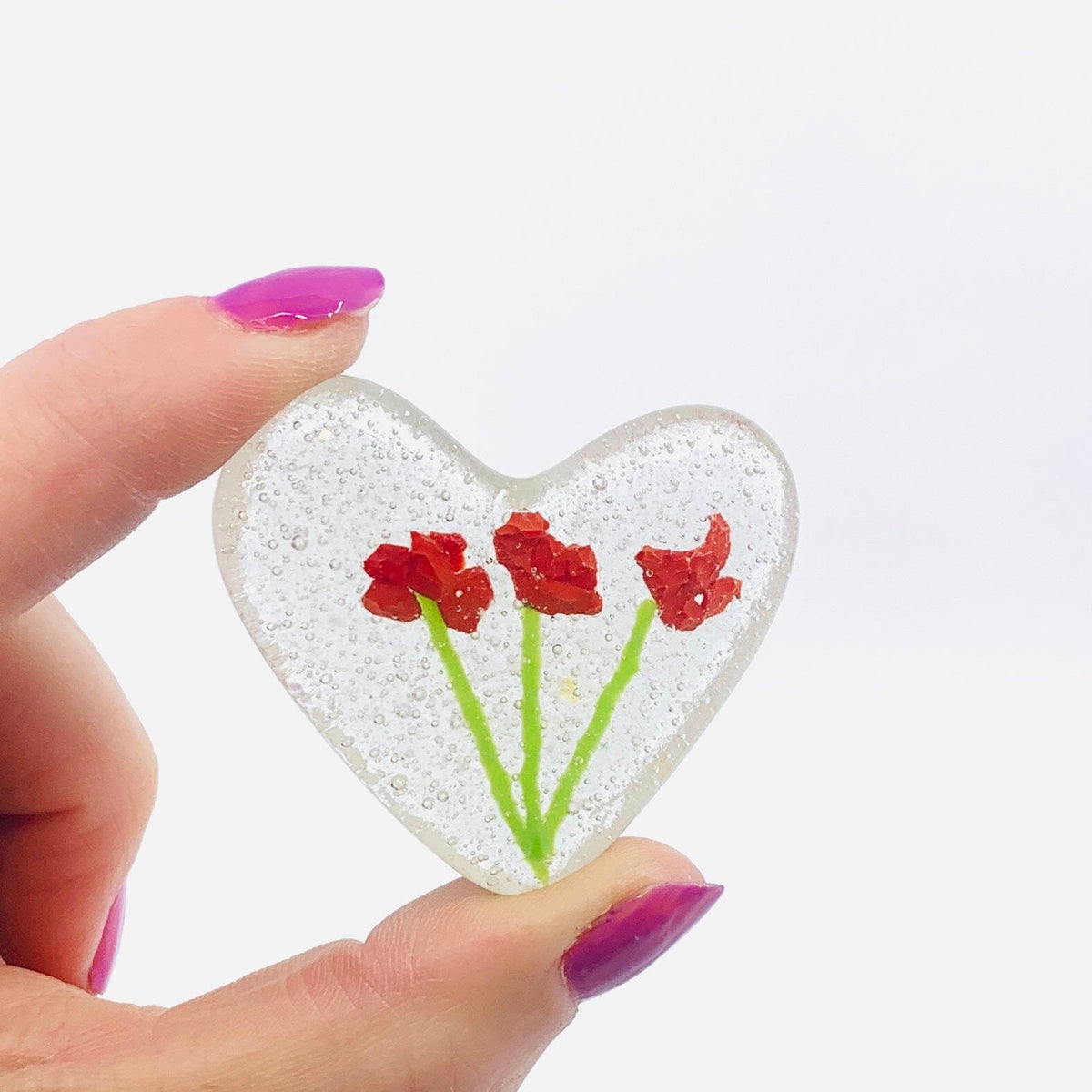 Fused Pocket Heart, Poppy Miniature Luke Adams Glass Blowing Studio 