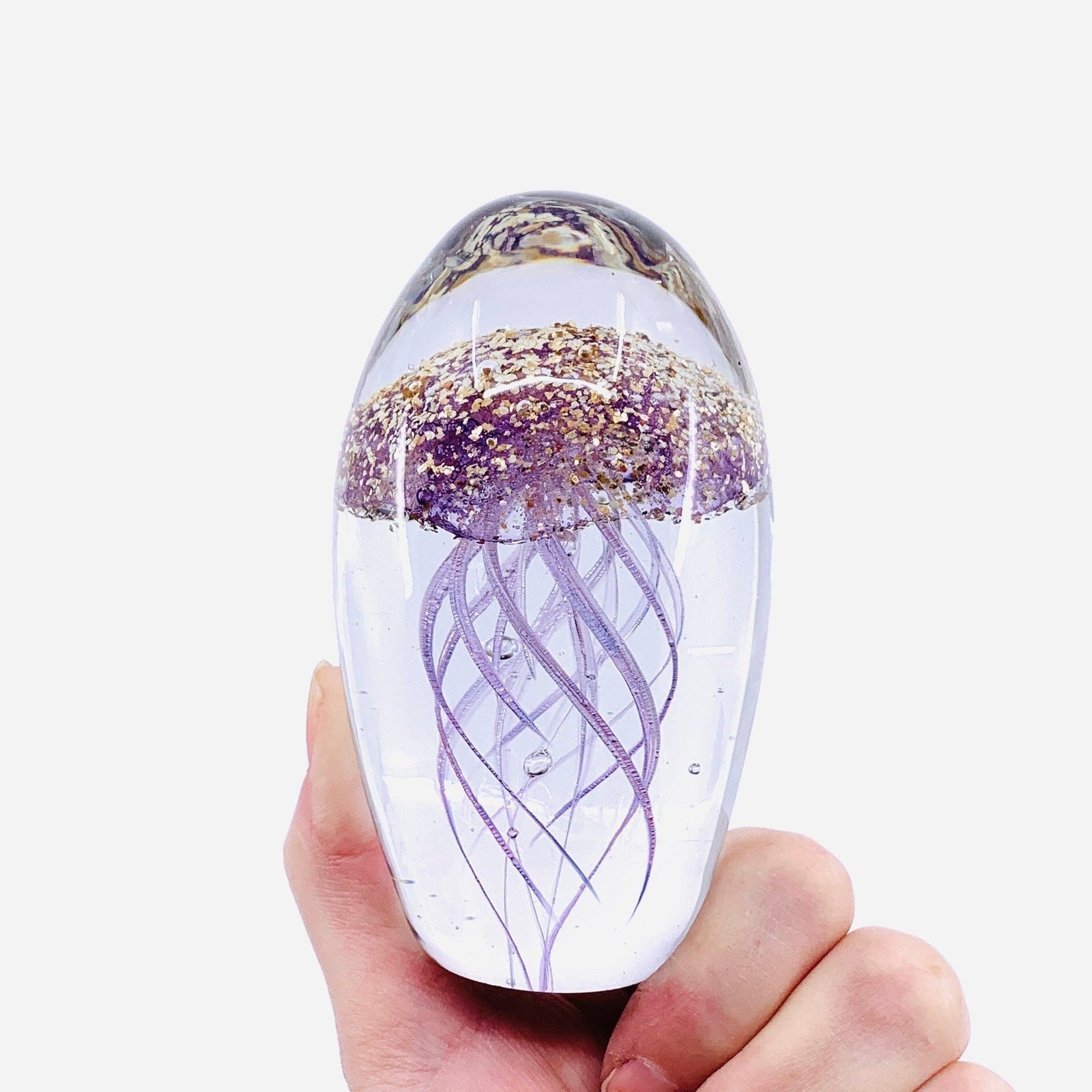 Dome Jellyfish Paperweight 12, Sparkle Gold Violet Decor Chesapeake Bay 