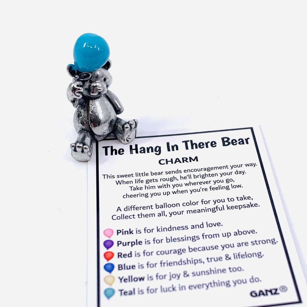 The Hang in There Bear Charm PT165 Miniature GANZ Teal 