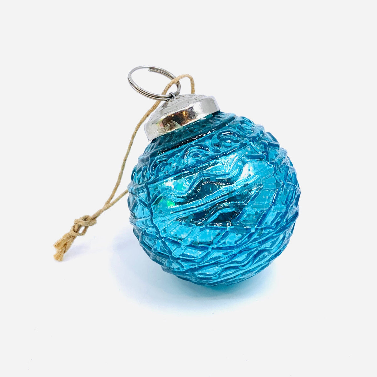 Mercury Glass Embossed Ornament, Turquoise India House Brass 