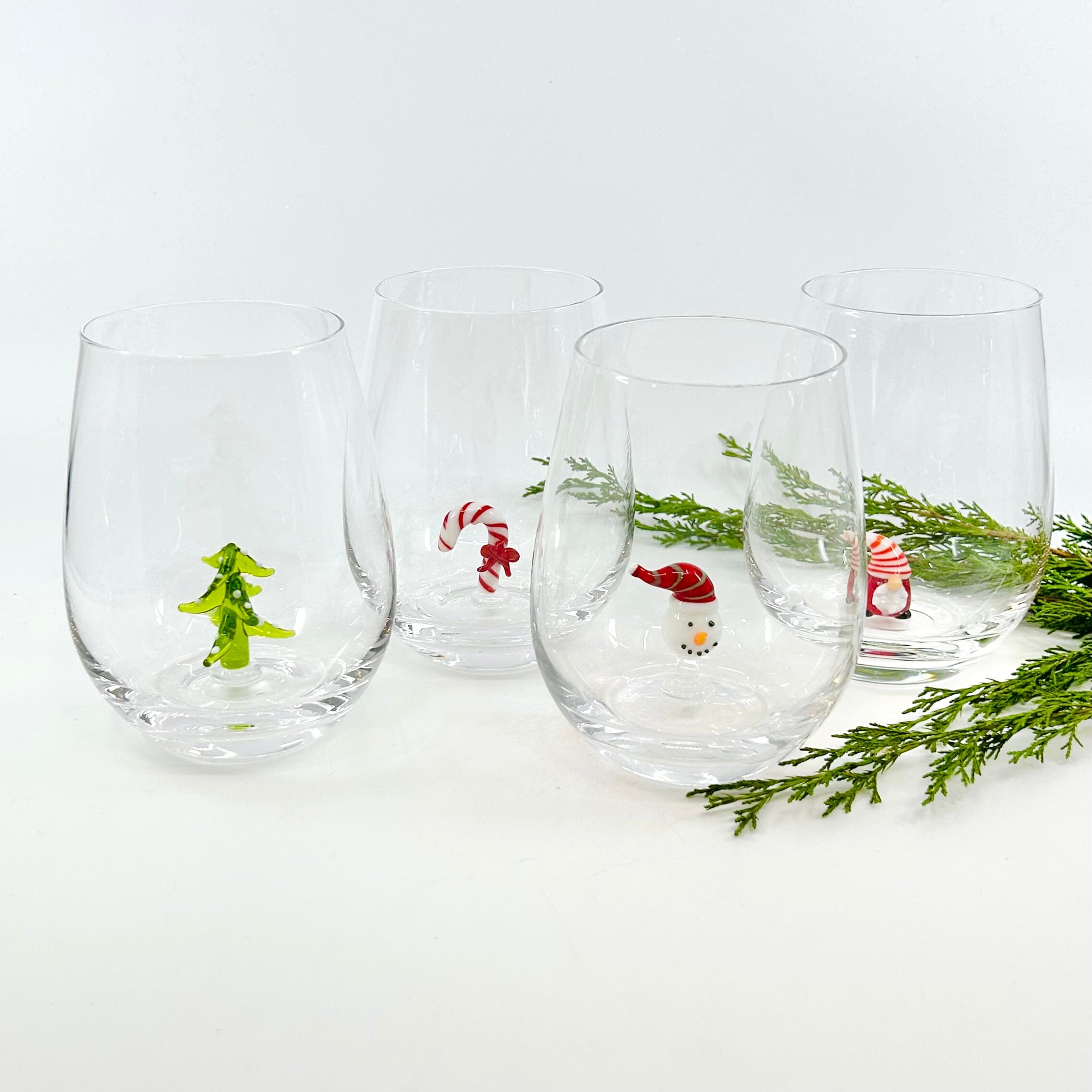 16 oz Holiday Icon Stemless Wine Glass, Red Hat Snowman