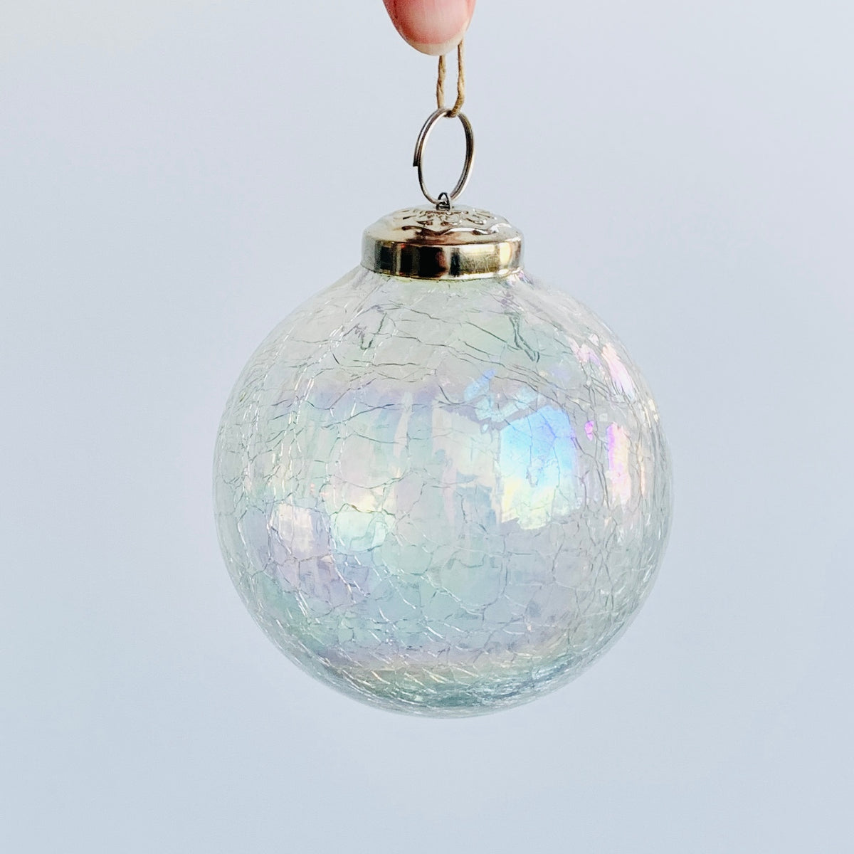 Crackle Glass Sphere Ornament 56, Clear Luster