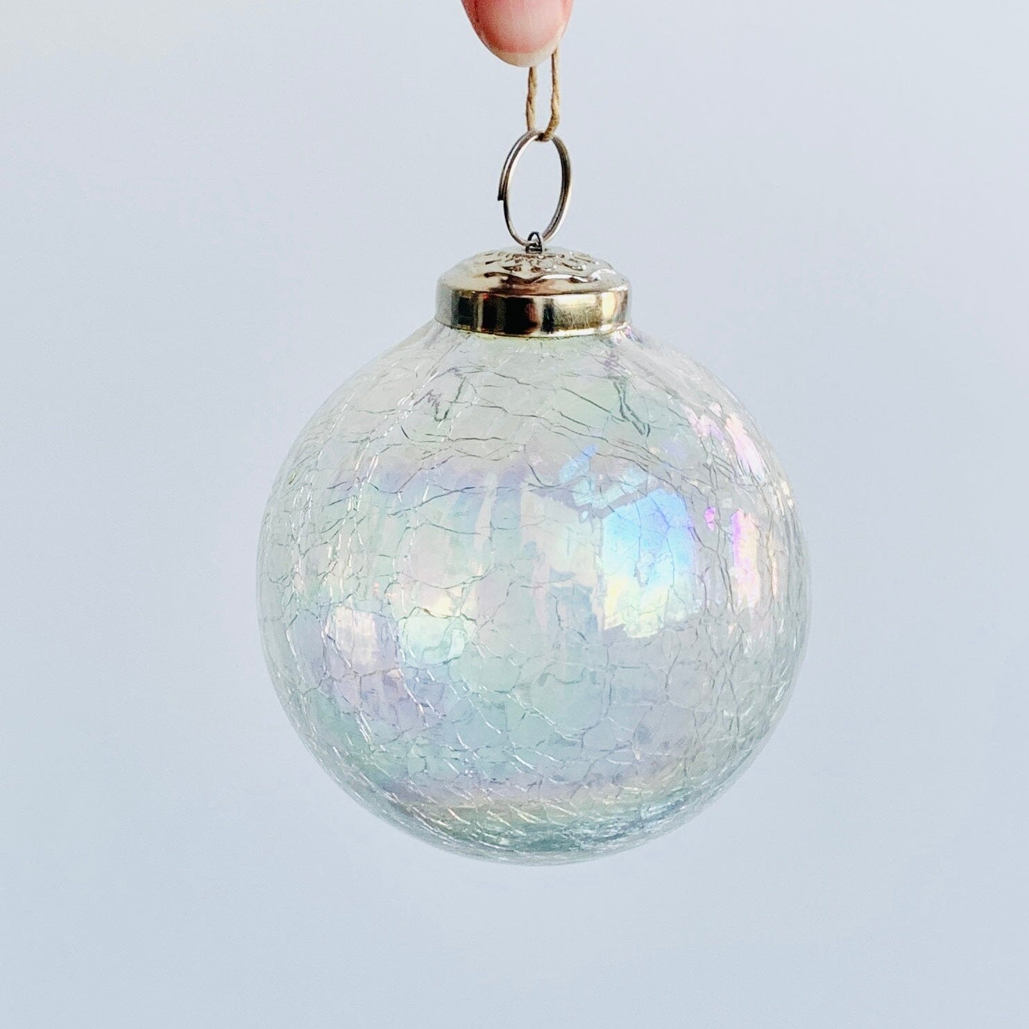 Crackle Glass Sphere Ornament 56, Clear Luster Ornament India House Brass 