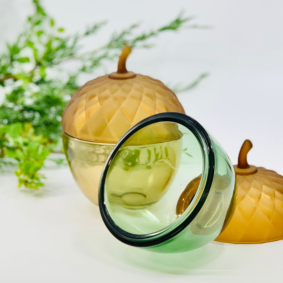 Glass Acorn Jar, Green