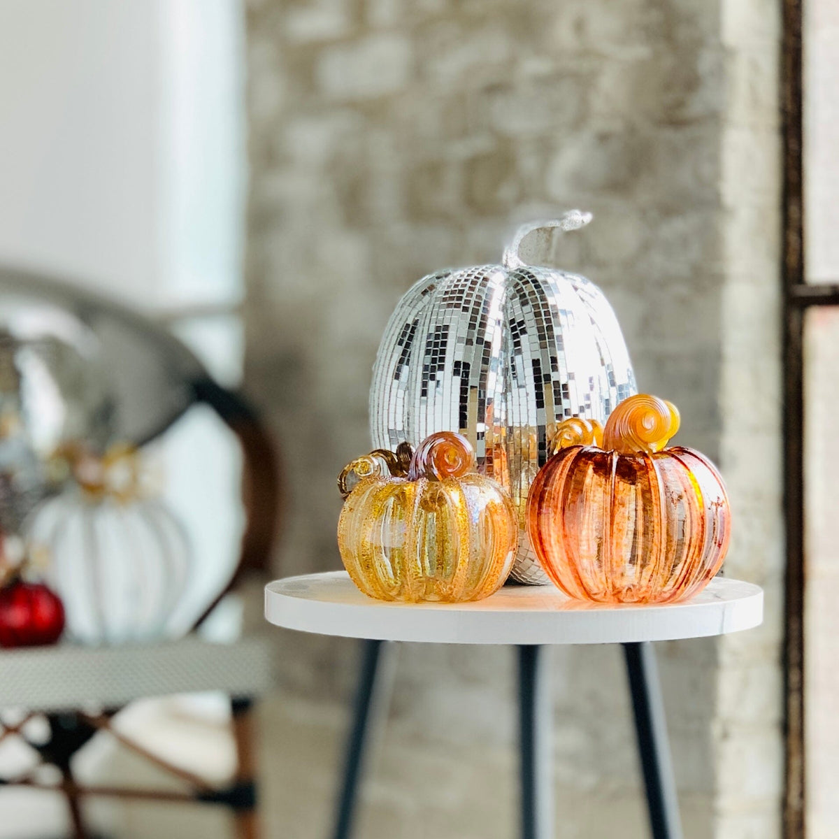 Mirror Ball Pumpkin, Silver Tall Diamond Star 