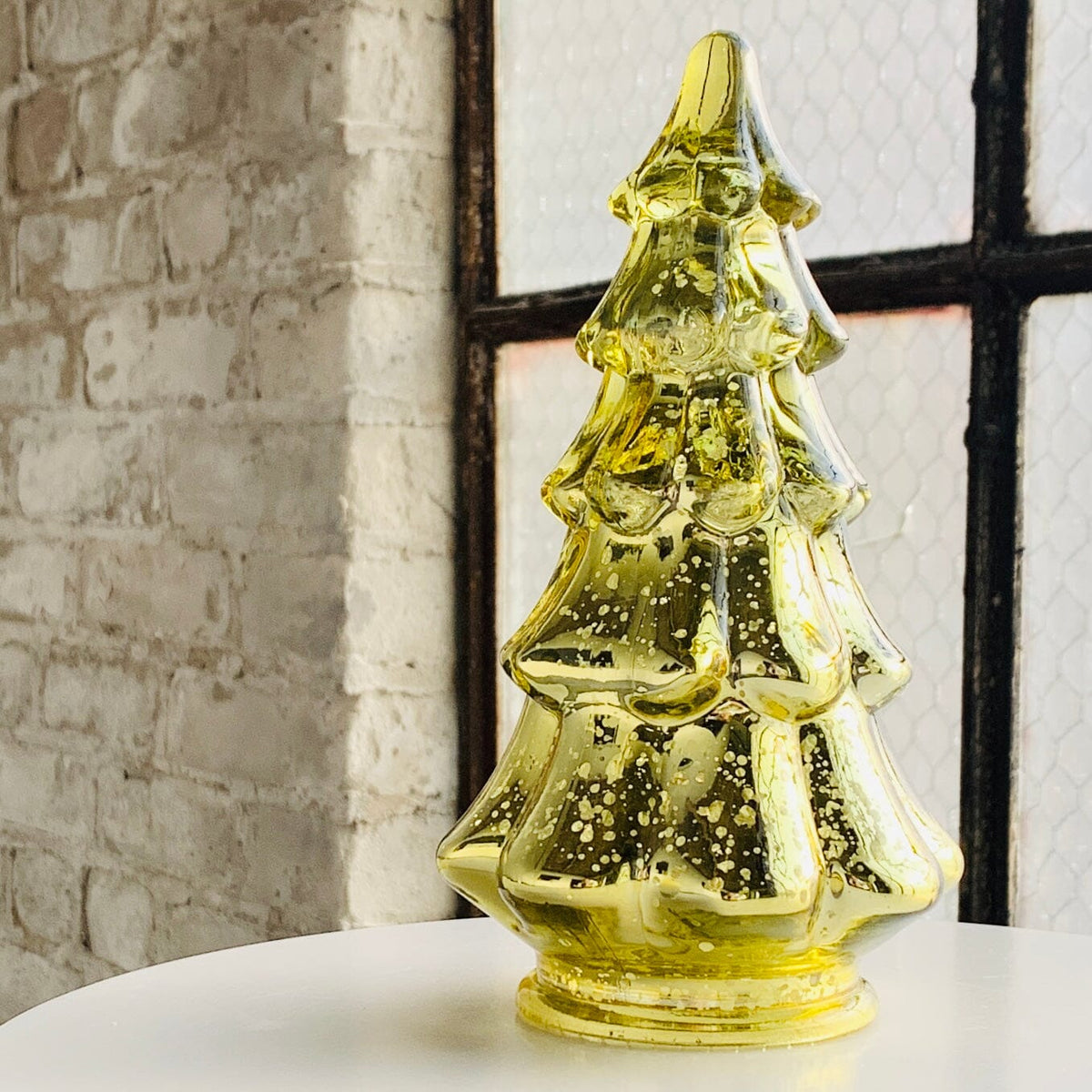 Mercury Glass Dimple Tree 6, Gold Diamond Star 