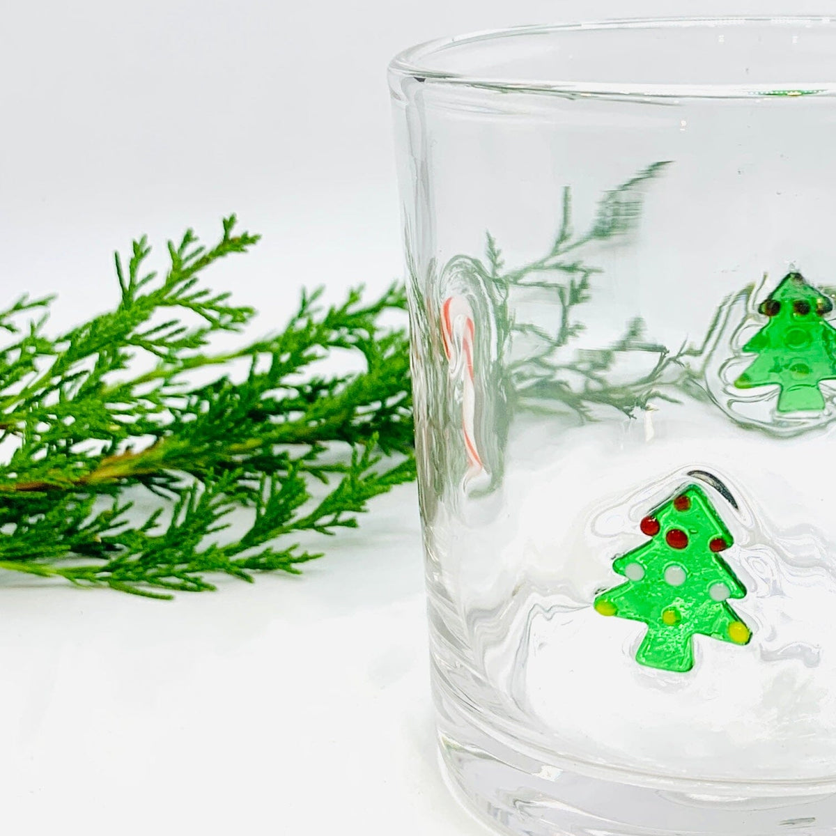 Christmas Tree and Candy Cane Double Old Fashioned Glass Decor Tag 