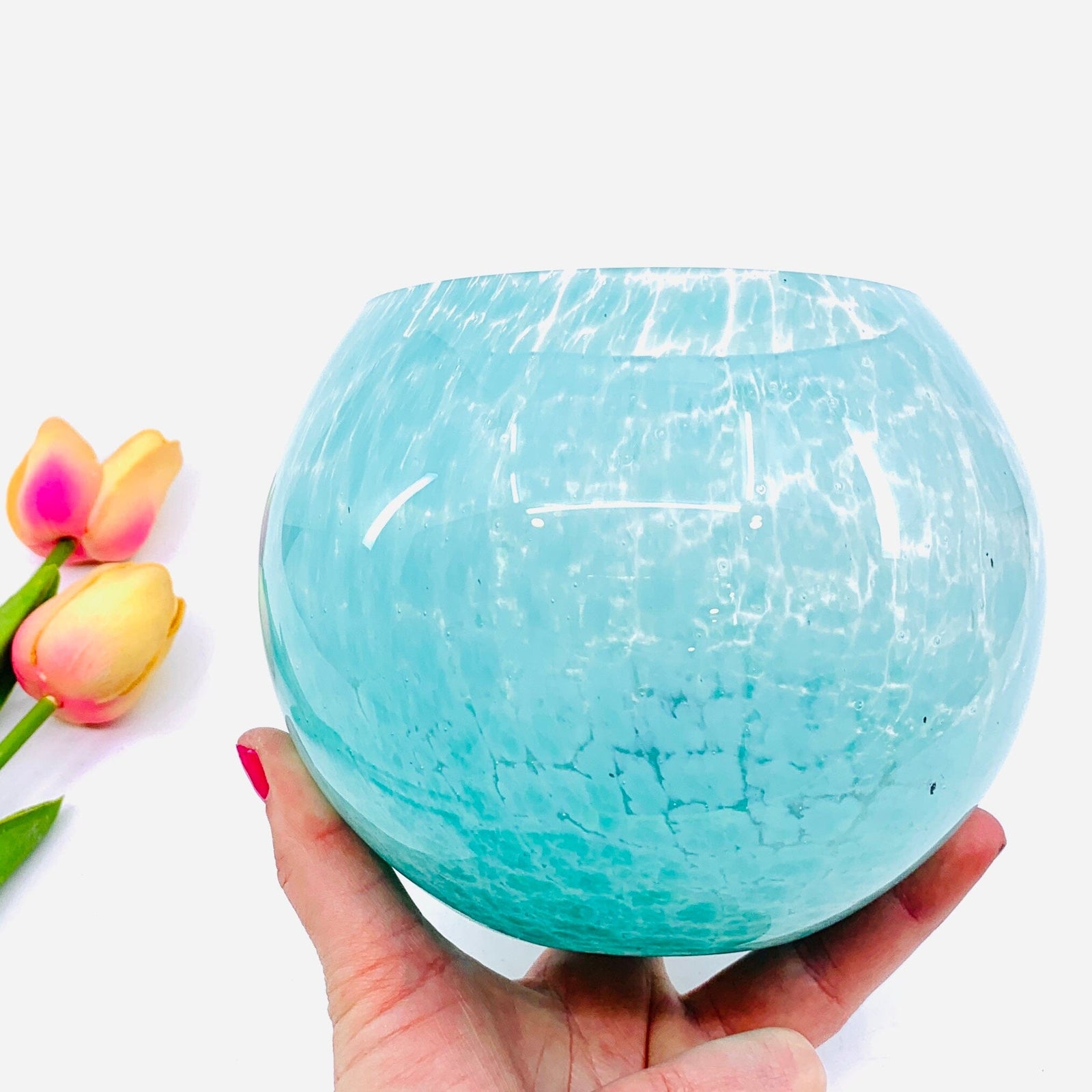 Glass Spring Bowl, Turquoise Diamond Star 