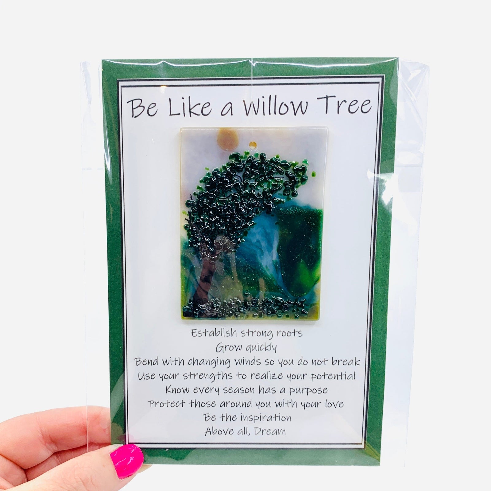 Fused Glass "Be Like a Willow Tree" Suncatcher 23 Decor Glimmer Glass Gifts 