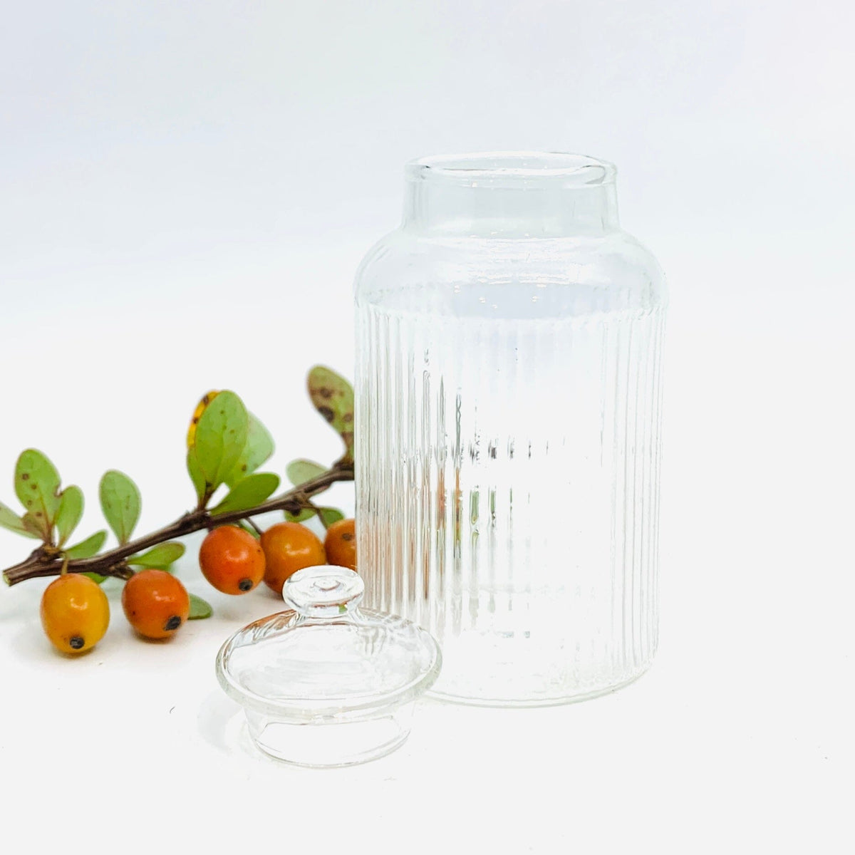 Tiniest Glass Ribbed Barrel Jar Miniature - 