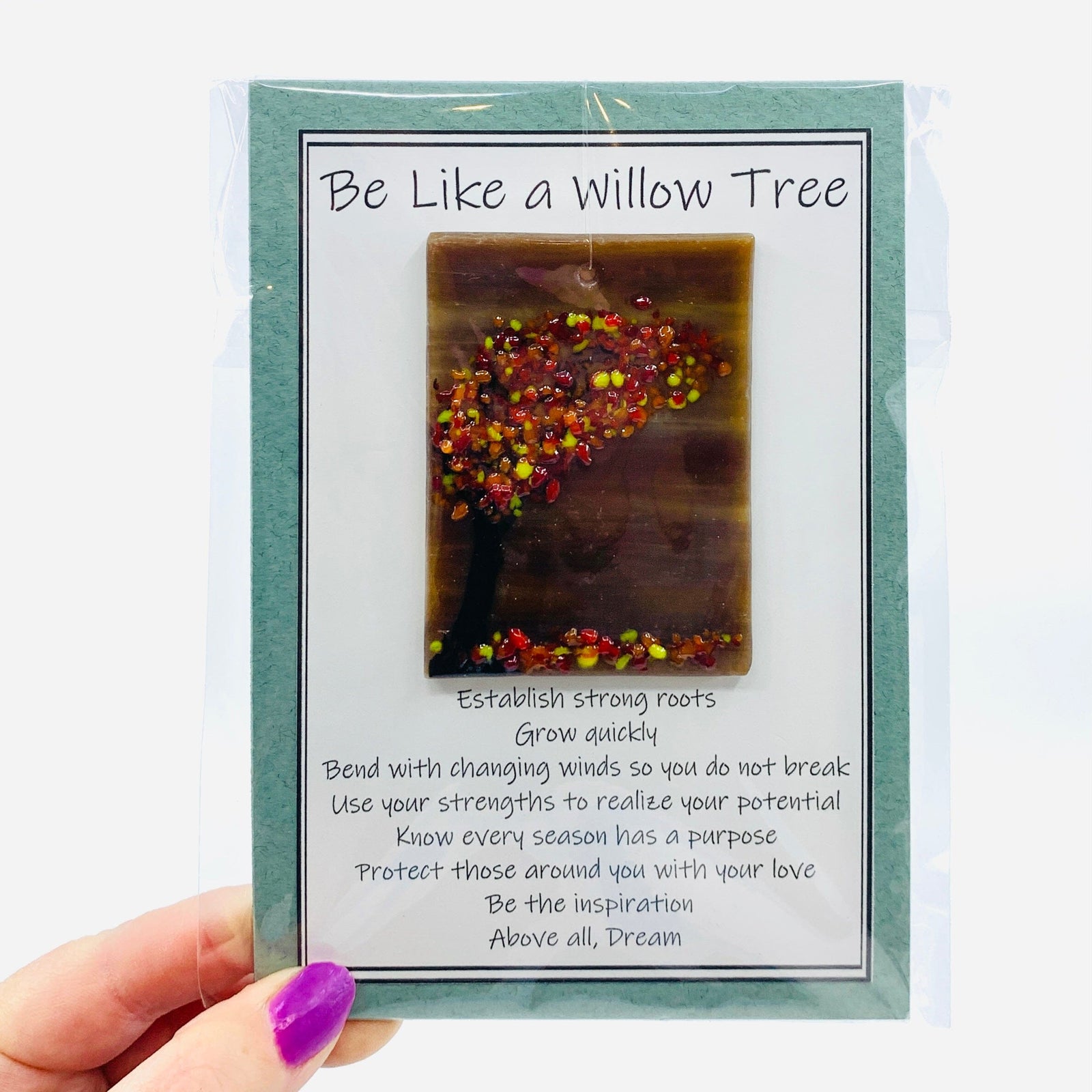 Fused Glass "Be Like a Willow Tree" Suncatcher 25 Decor Glimmer Glass Gifts 
