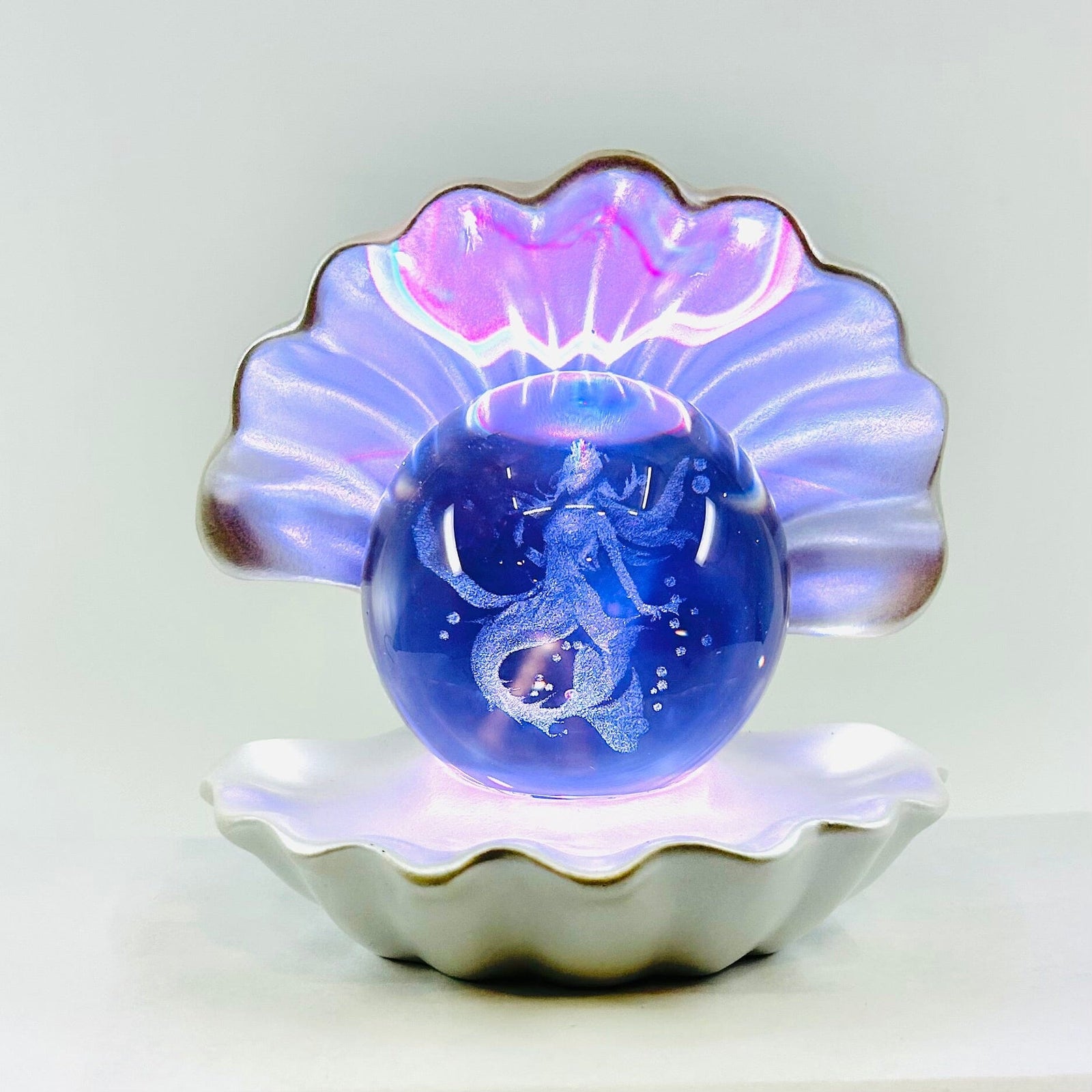 Light Up Etched Glass Sea Shell décor - Mermaid 29TONIGHT 