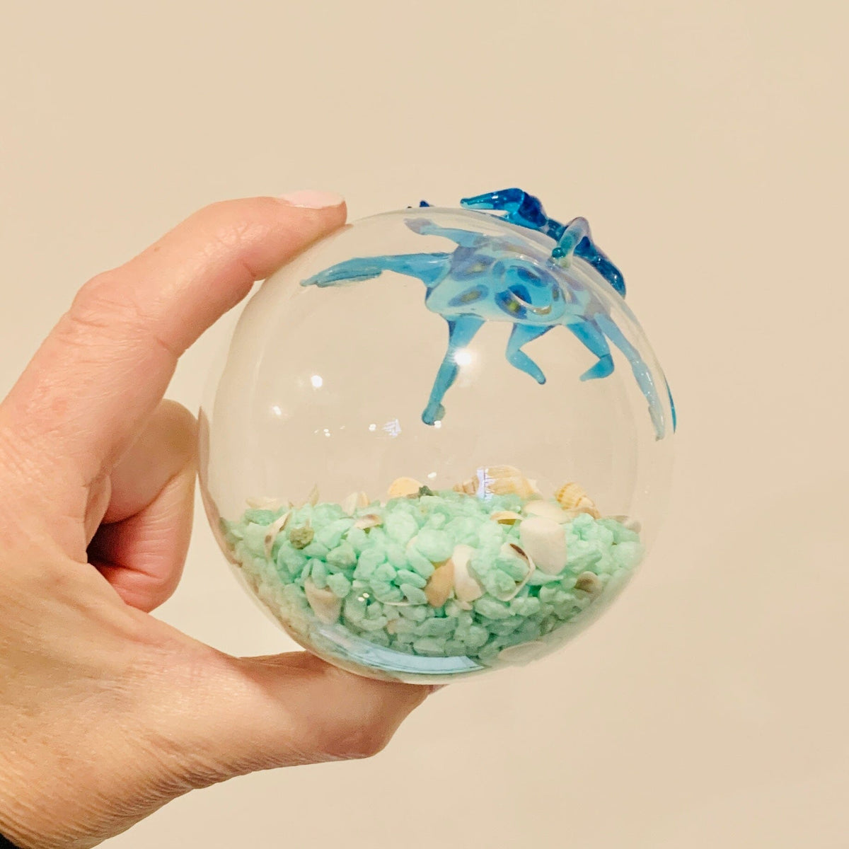 Glass Crab Globe with Sea Shells Decor Beachcombers 