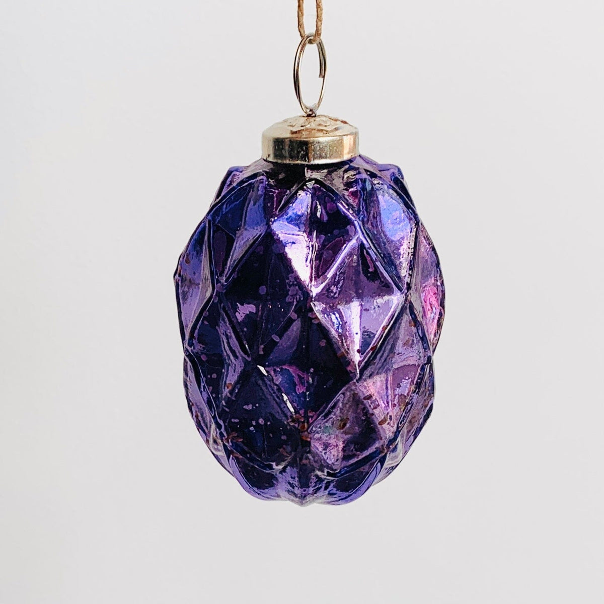 Glass Faceted Oval Ornament 19, Purple Ornament India House Brass 