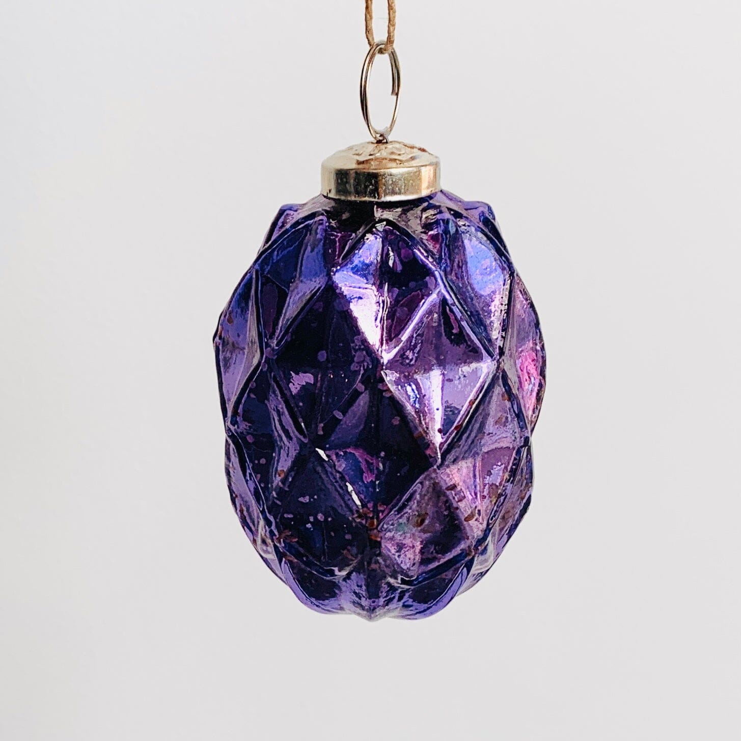 Glass Faceted Oval Ornament 19, Purple Ornament India House Brass 