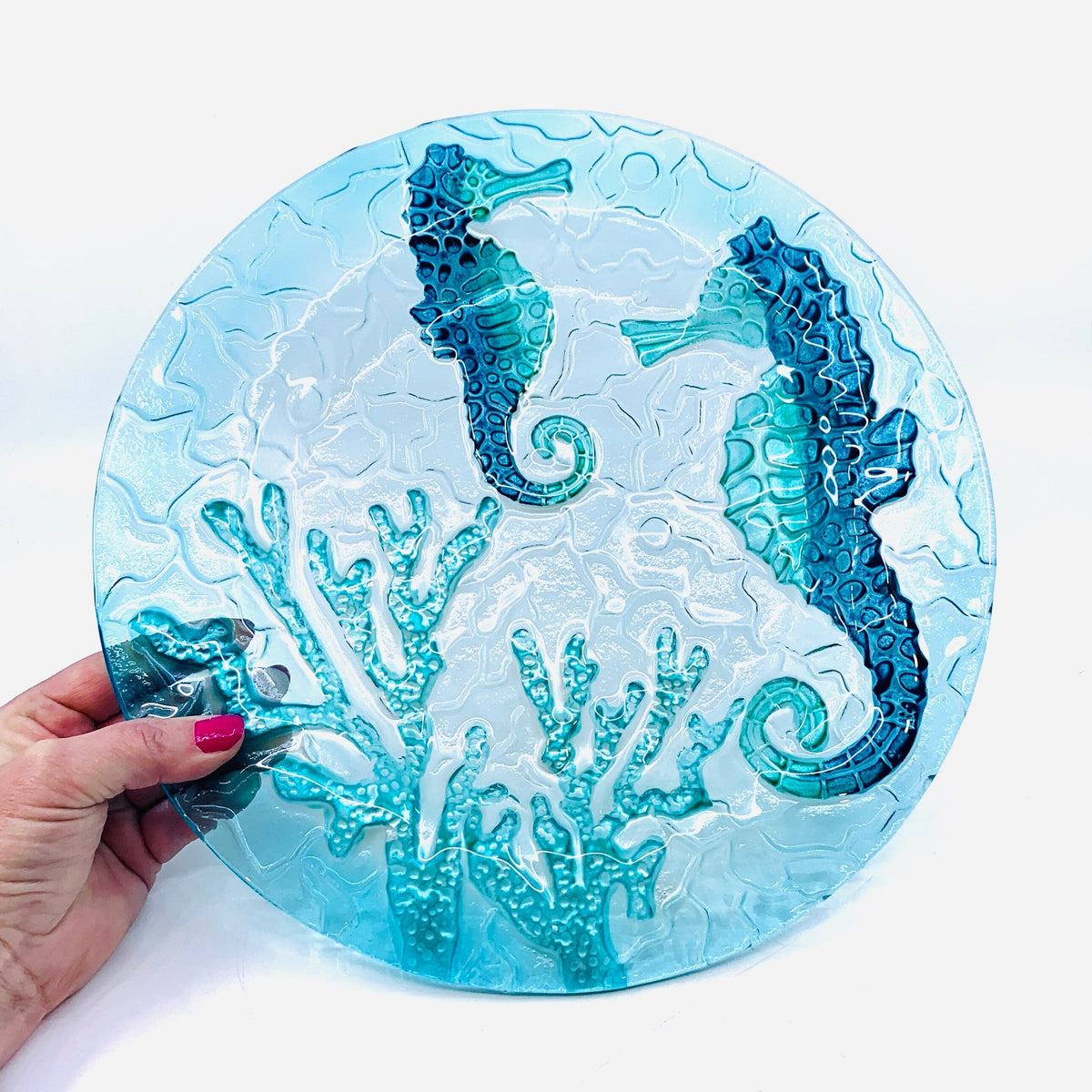 Glass Fusion Plate, Seahorses 29 Decor Boston International, INC 
