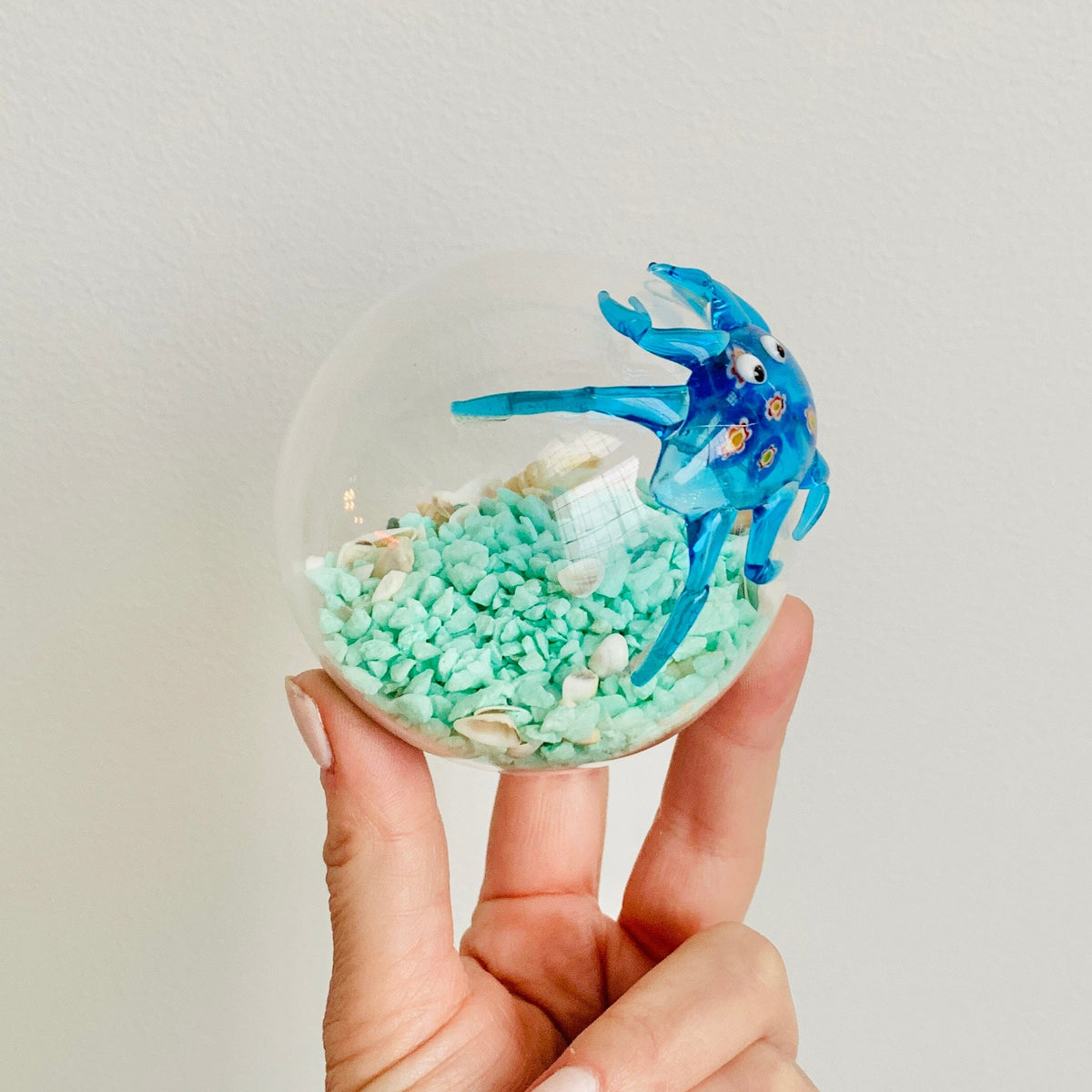 Glass Crab Globe with Sea Shells Decor Beachcombers 