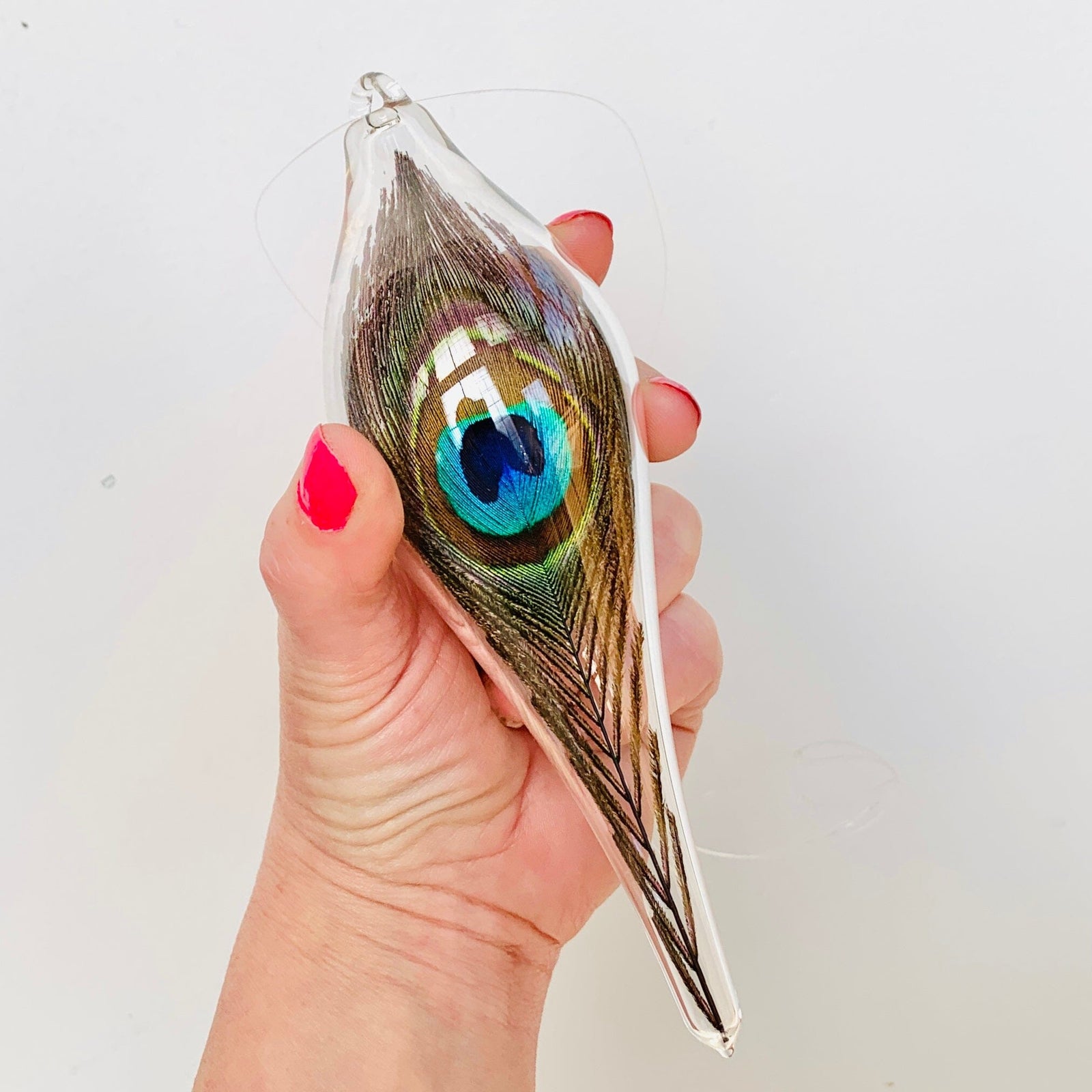 Artisan Feather Ascension Ornament, Peacock 4 TriSymbolize Glass 