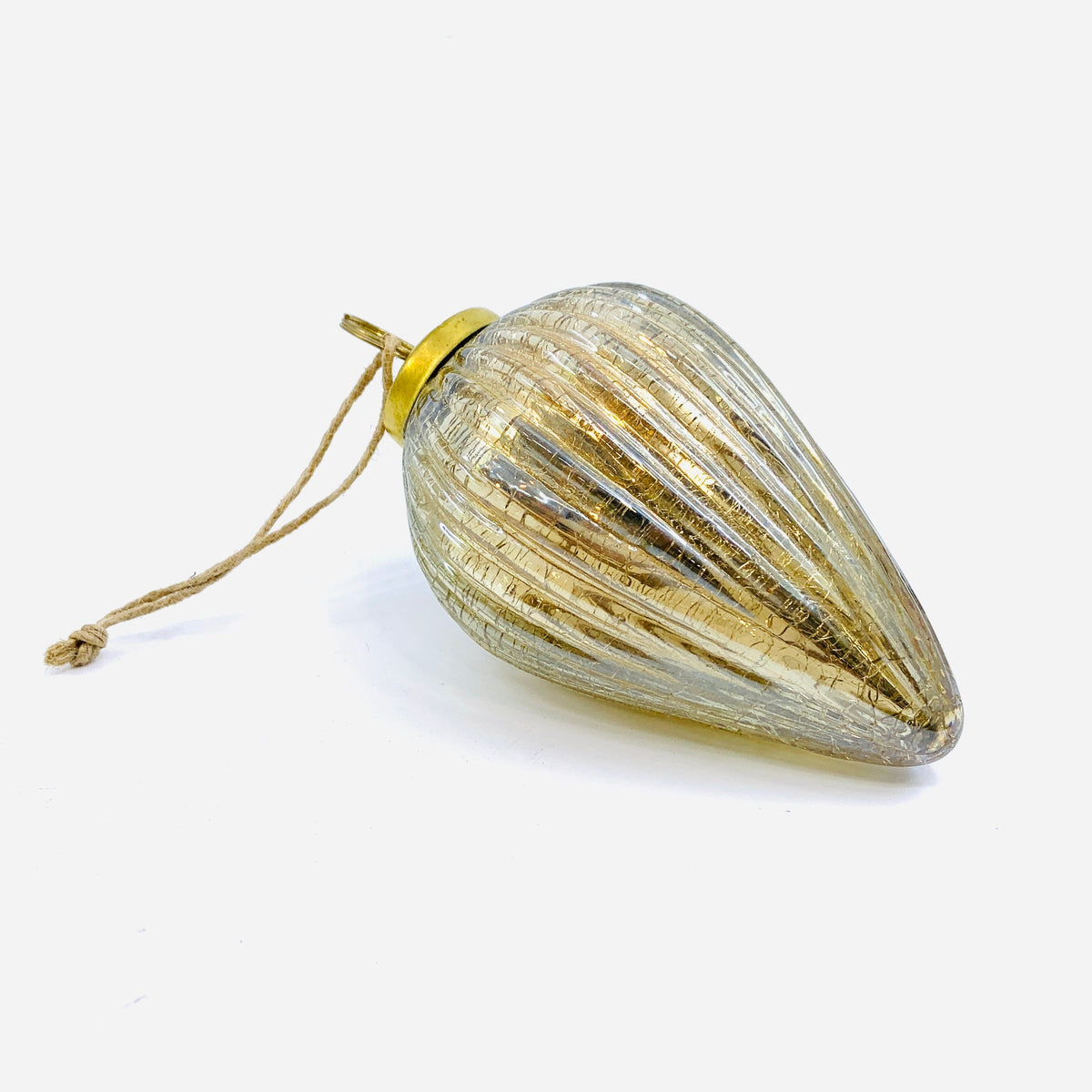 Mercury Glass Ribbed Crackle Ornament 21, Champagne India House Brass 