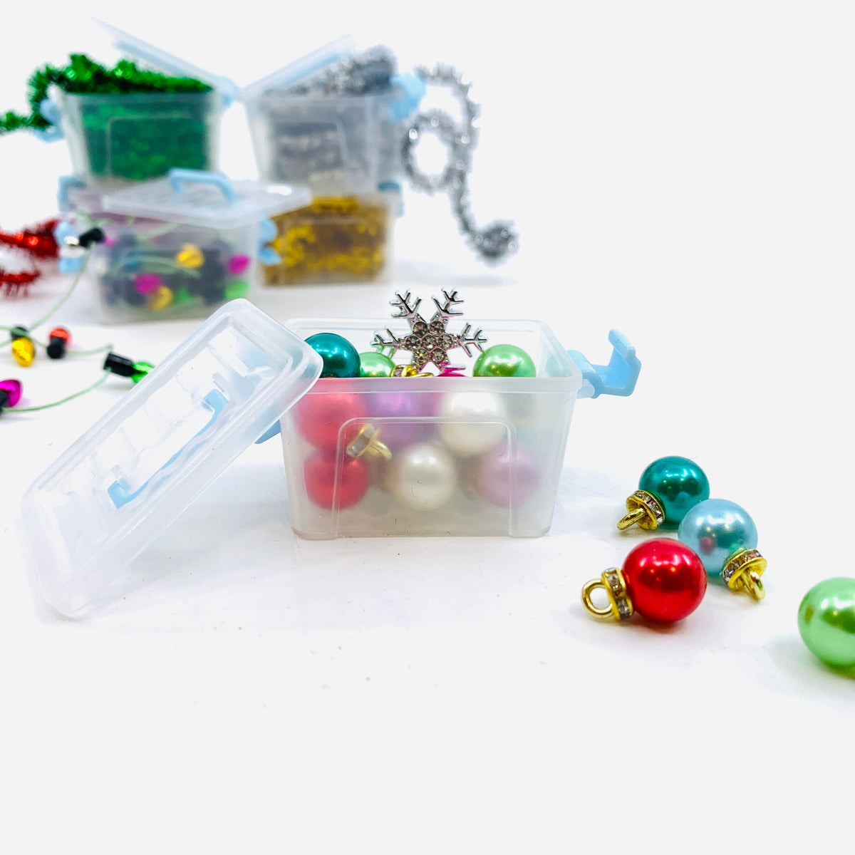 Tiny Attic Tote of Christmas Bulb Ornaments Miniature - 