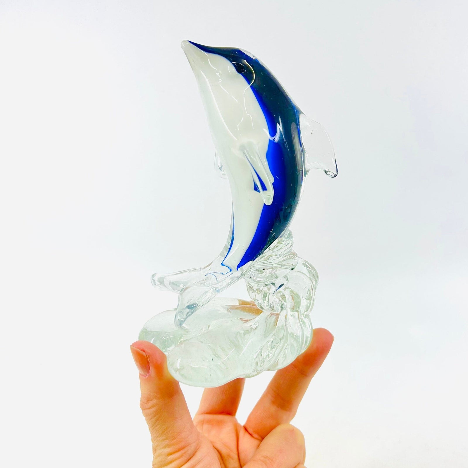 Glass Dolphin on Wave Paperweight Decor Chesapeake Bay 
