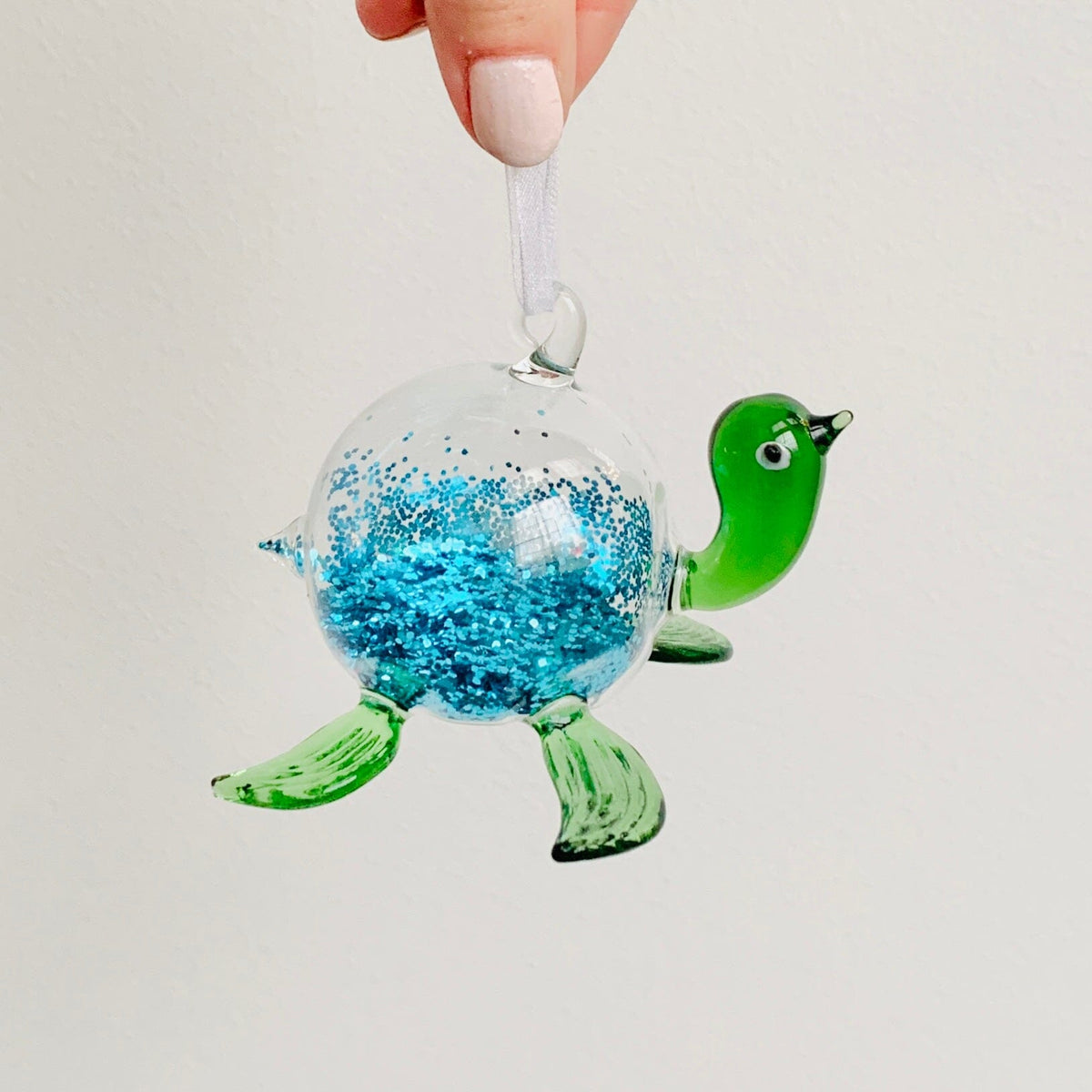 Blue Glitter Glass Sea turtle Ornament Decor Beachcombers 
