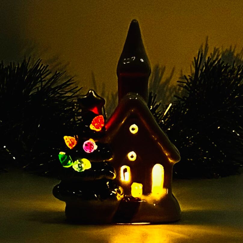 Ceramic Light-Up Holiday Tree and Church GANZ 