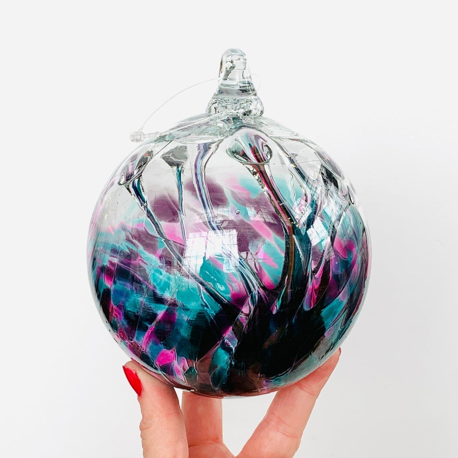 5" Wish Ball Ornament, Peacock Wish Ball Luke Adams Glass Blowing Studio 