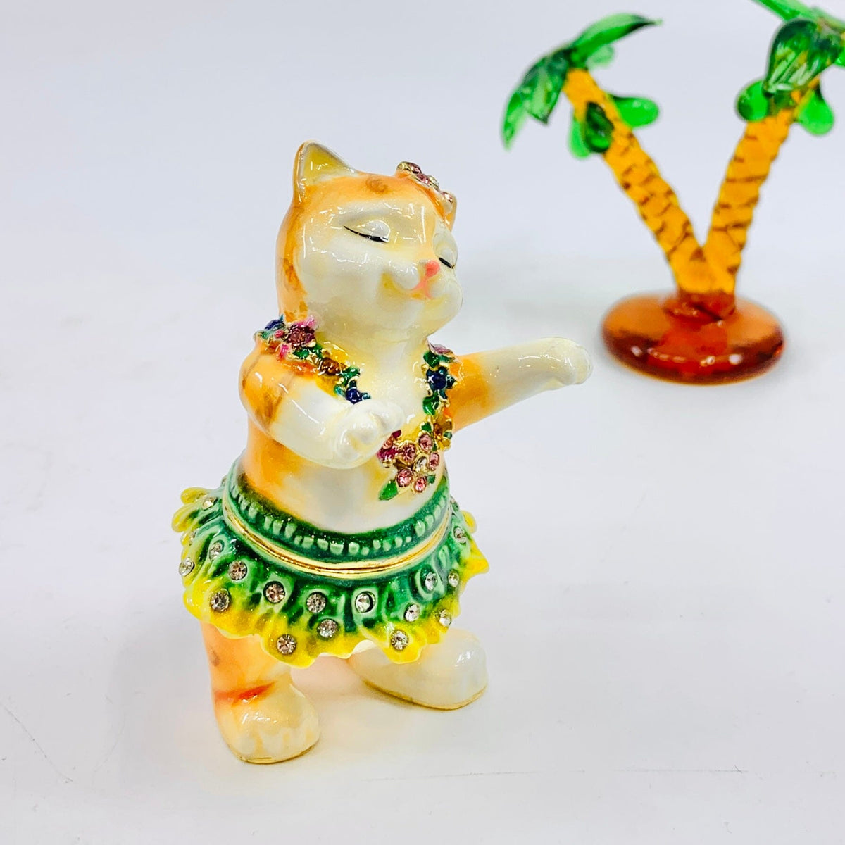 Bejeweled Enamel Trinket Box 32, Hula Cat Decor Kubla Craft 