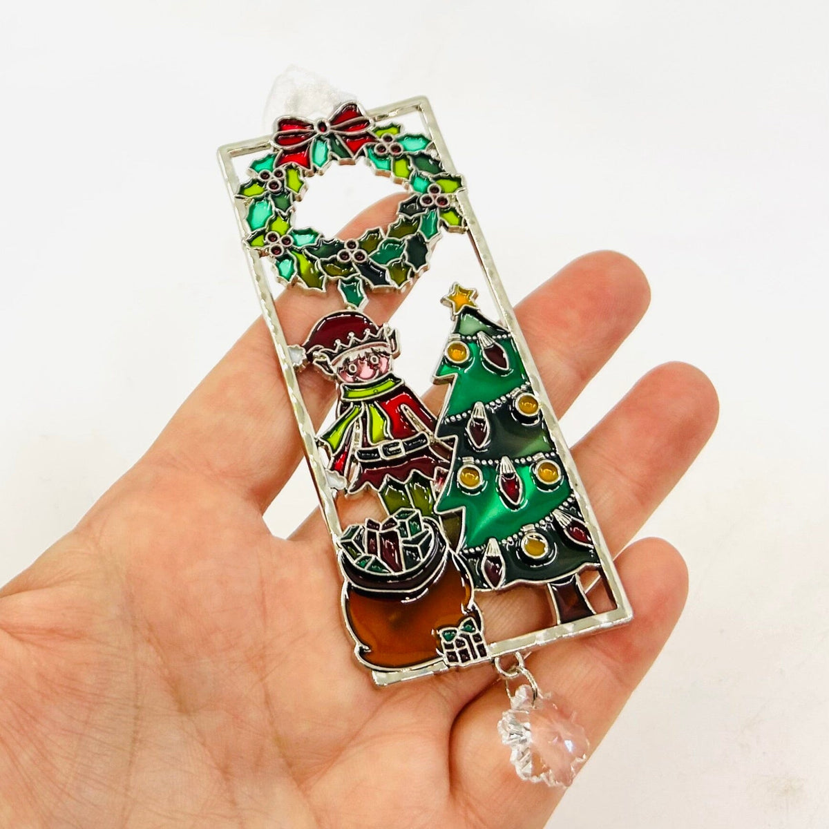 Stained Glass Holiday Ornaments, Elf Decor GANZ 