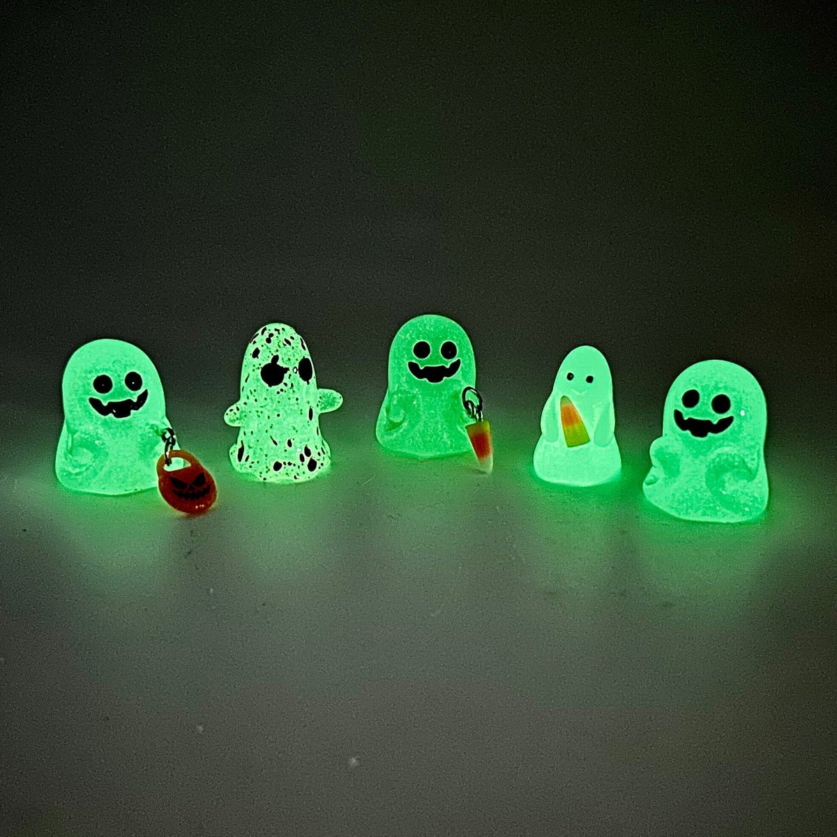 Miniature Glass Glow in The Dark Ghosts, Candy Corn - 