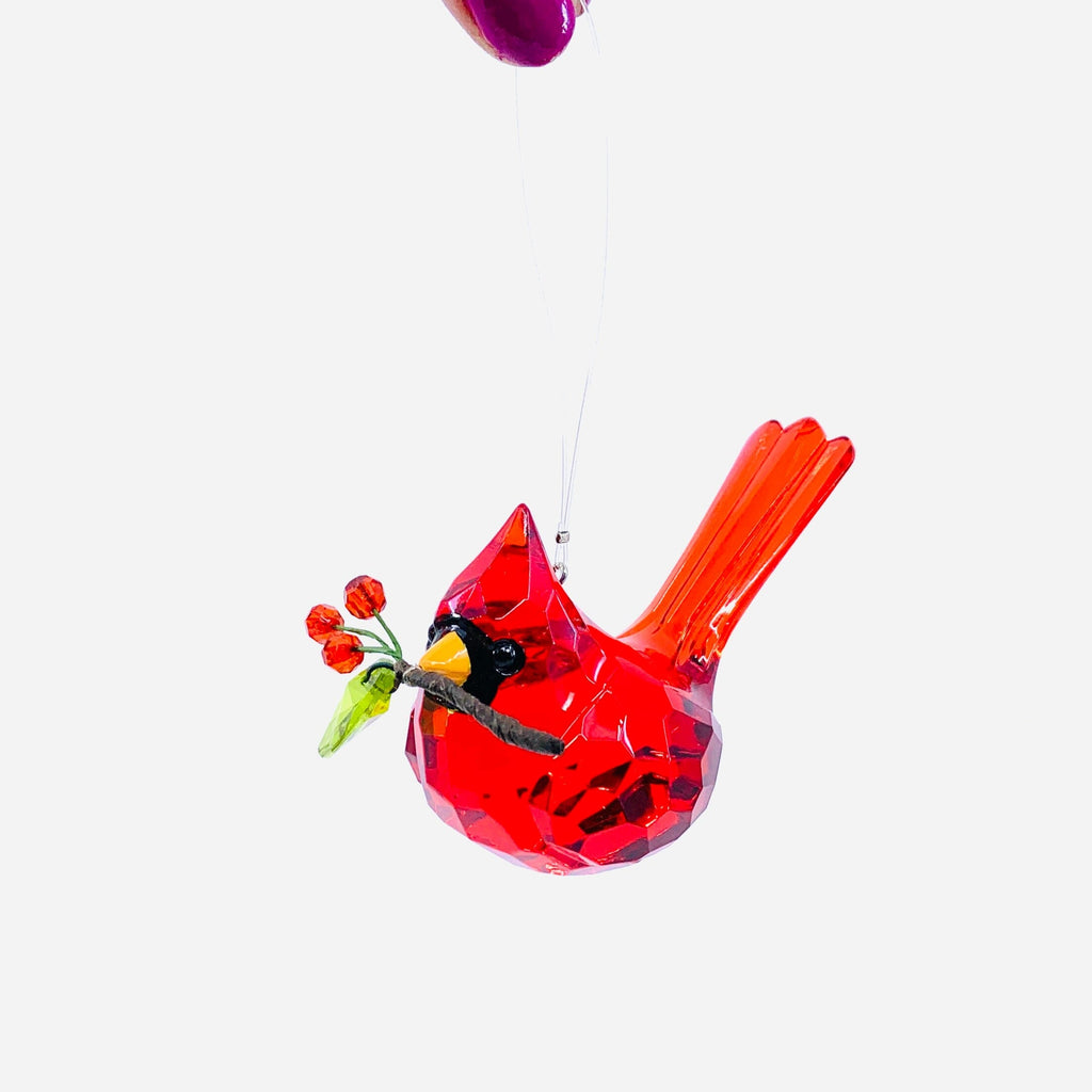 Acrylic Cardinal Holly Ornament