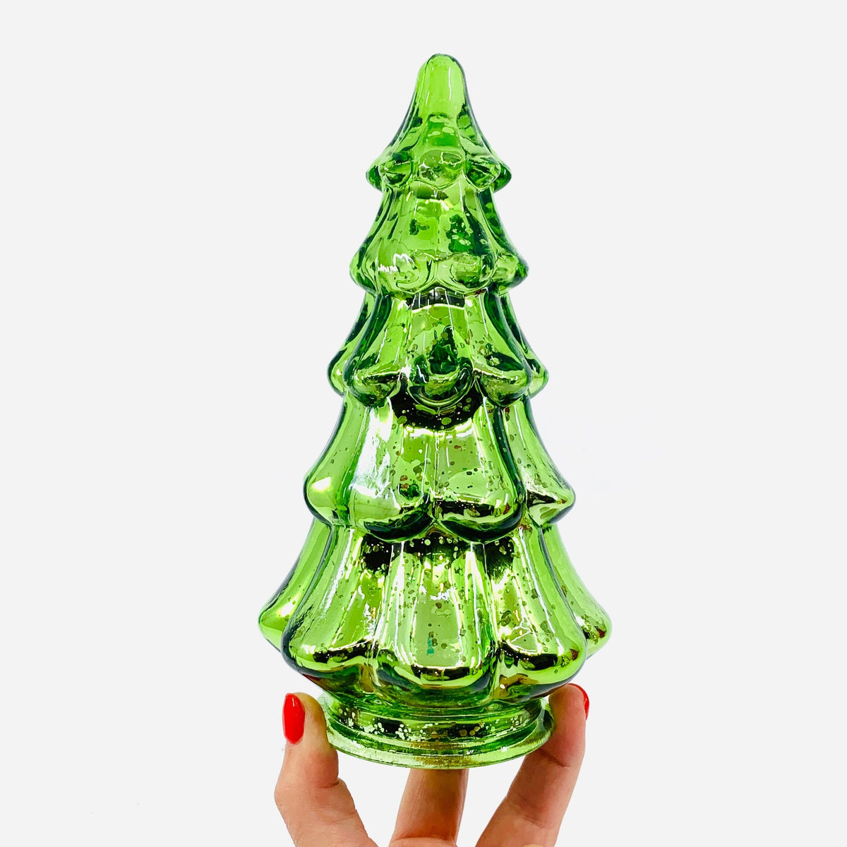 Mercury Glass Dimple Tree 4, Green Diamond Star 