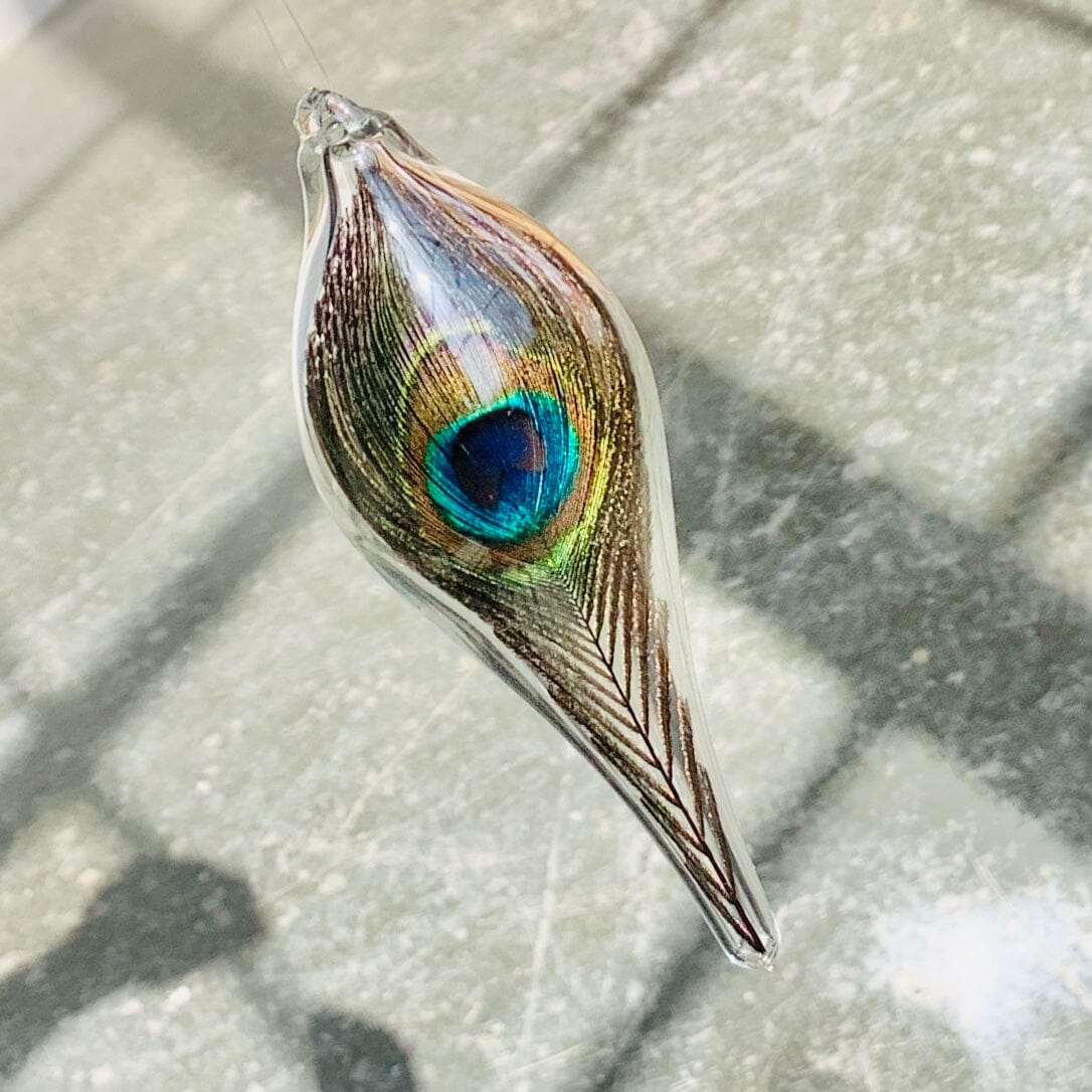 Artisan Feather Ascension Ornament, Peacock 4 TriSymbolize Glass 