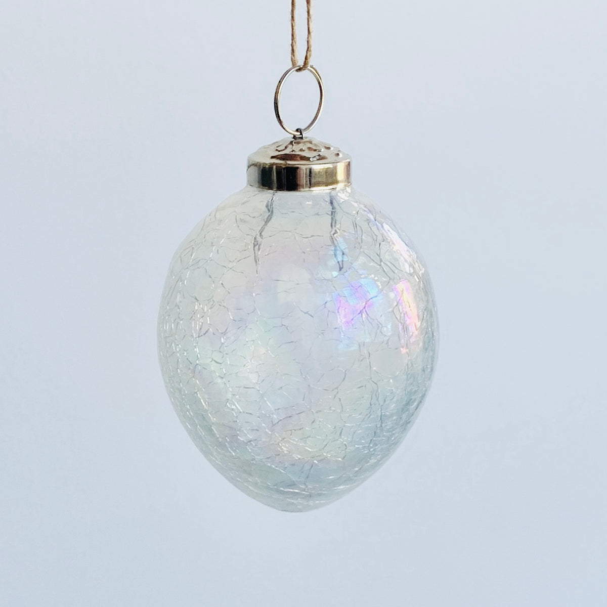 Crackle Glass Oval Ornament 57, Clear Luster