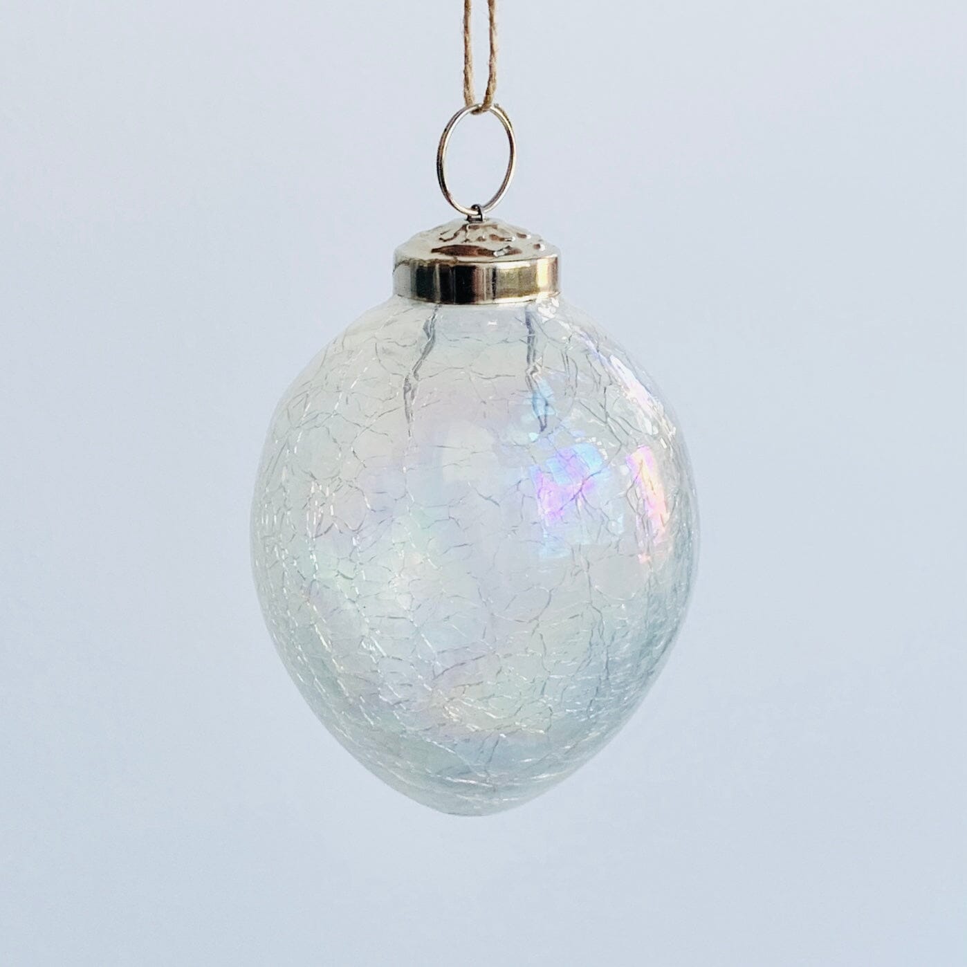 Crackle Glass Oval Ornament 57, Clear Luster Ornament India House Brass 