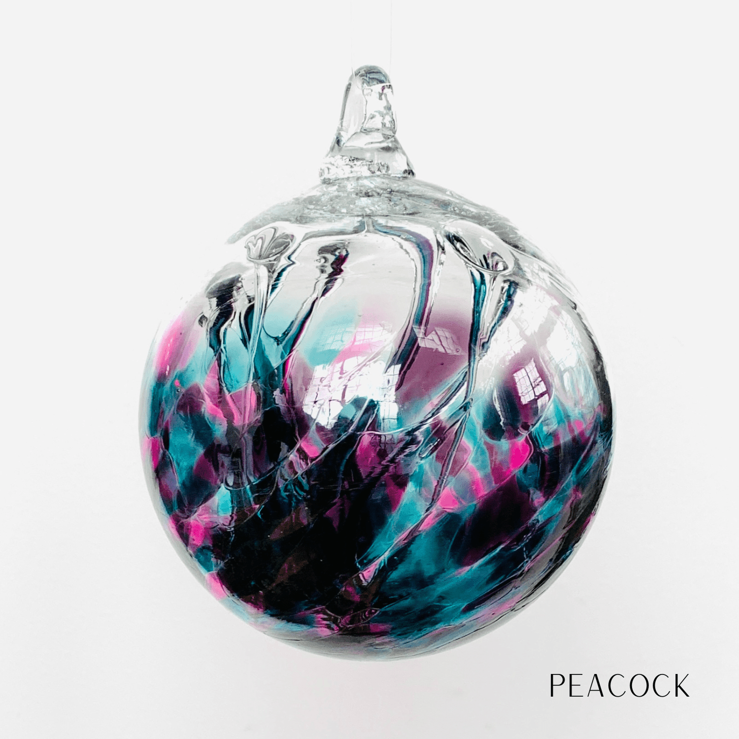 6" Wish Ball Ornament, Peacock Wish Ball Luke Adams Glass Blowing Studio 