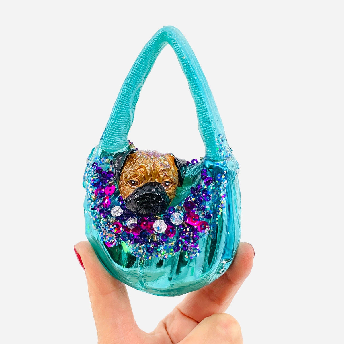Purse Puppy Ornament 93, Teal Ornament One Hundred 80 Degrees 