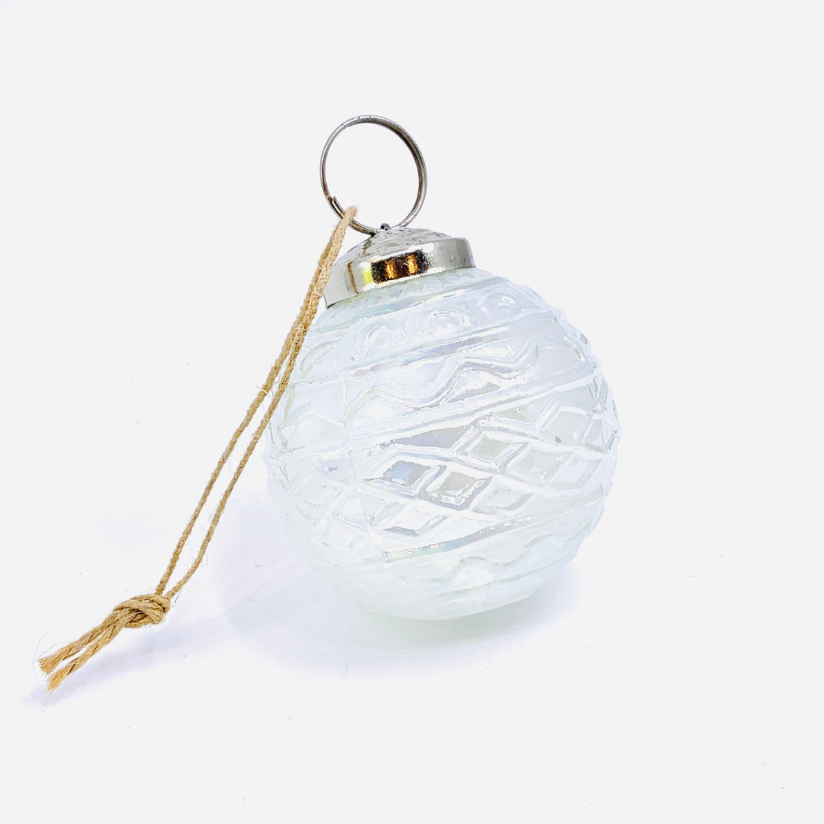 Mercury Glass Embossed Ornament, Pearl White India House Brass 