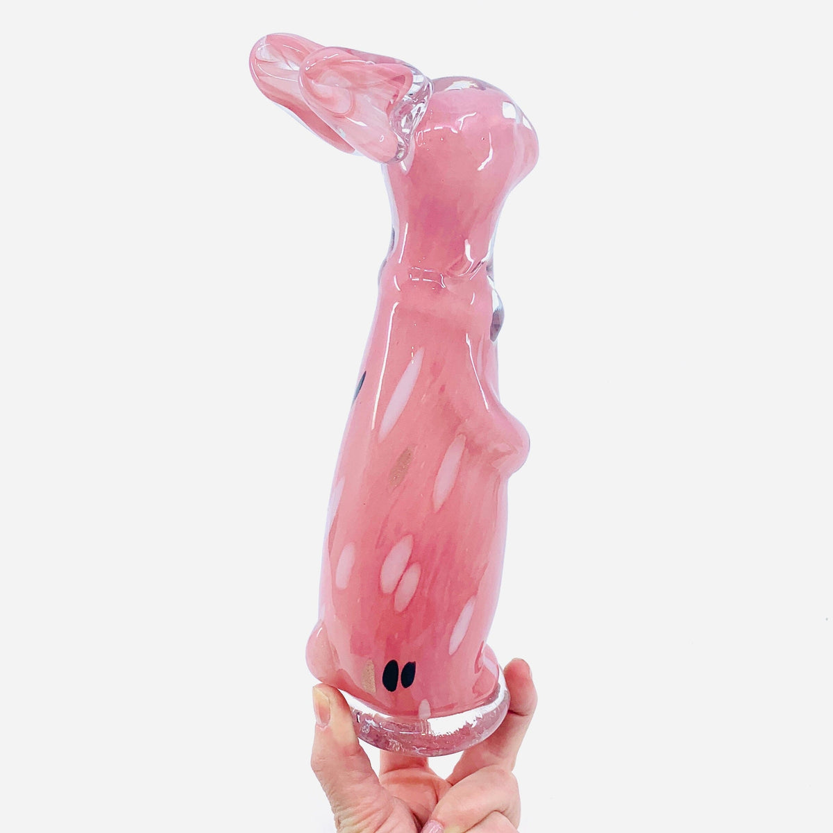 Tall Glass Bunny, Flecked Pink Diamond Star 