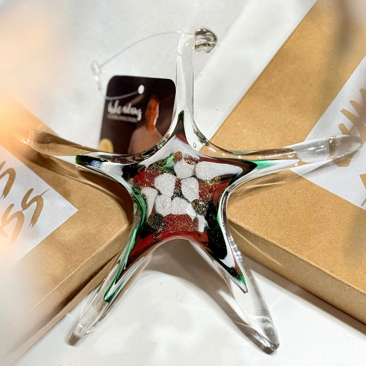 Holiday Star Ornament, Holly Ornament Luke Adams Glass Blowing Studio Small 