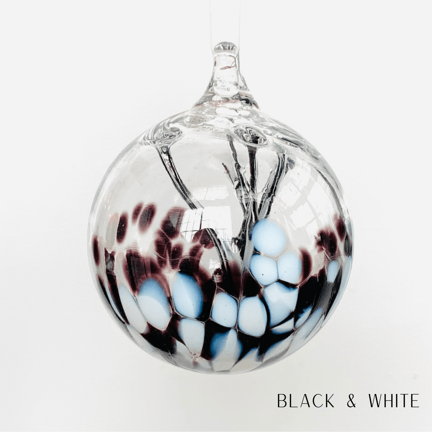 5" Wish Ball Ornament, Black & White Wish Ball Luke Adams Glass Blowing Studio 
