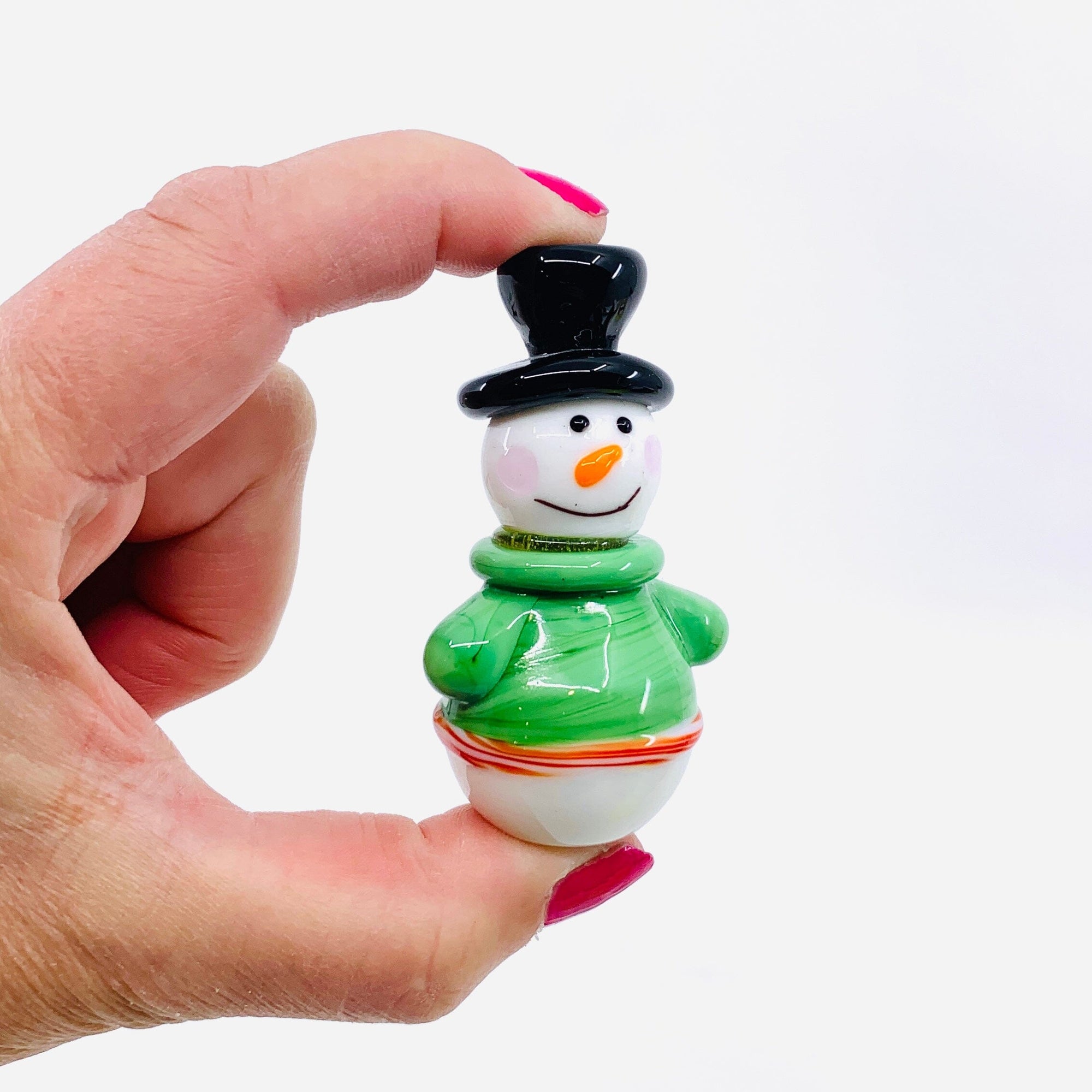 Green Sweater Artglass Snowman Miniature C&F Enterprises 