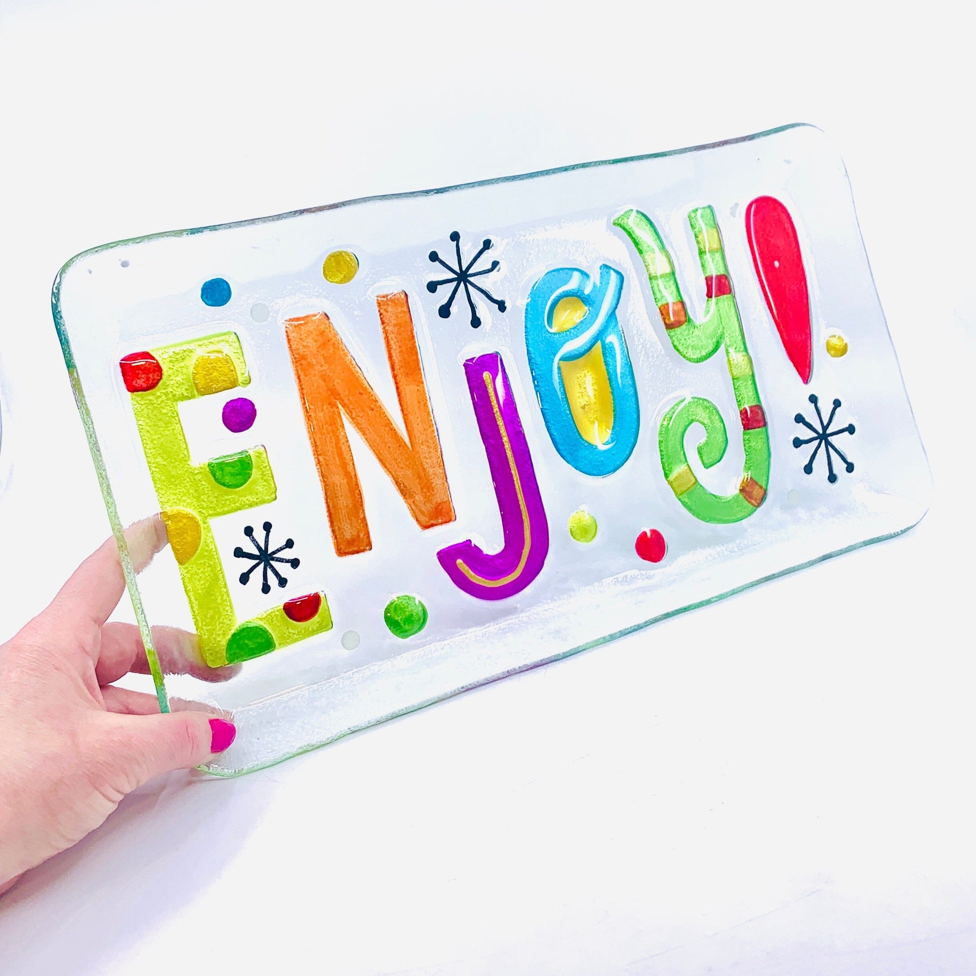 Glass Fusion Plate, Enjoy 34 Decor Demdaco 