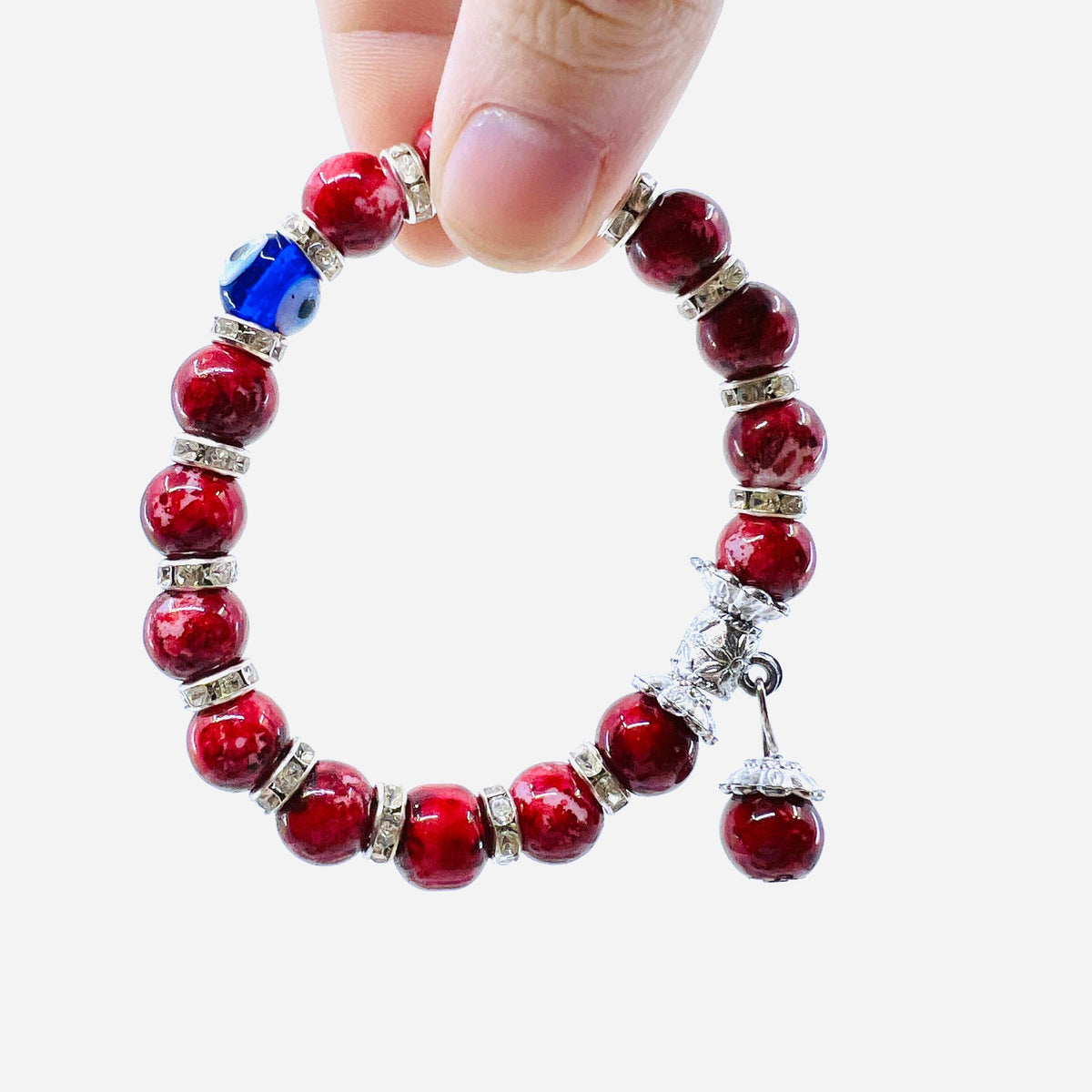 Evil Eye Dangle Glass Bead Bracelets Jewelry Kafthan 18 Cranberry 