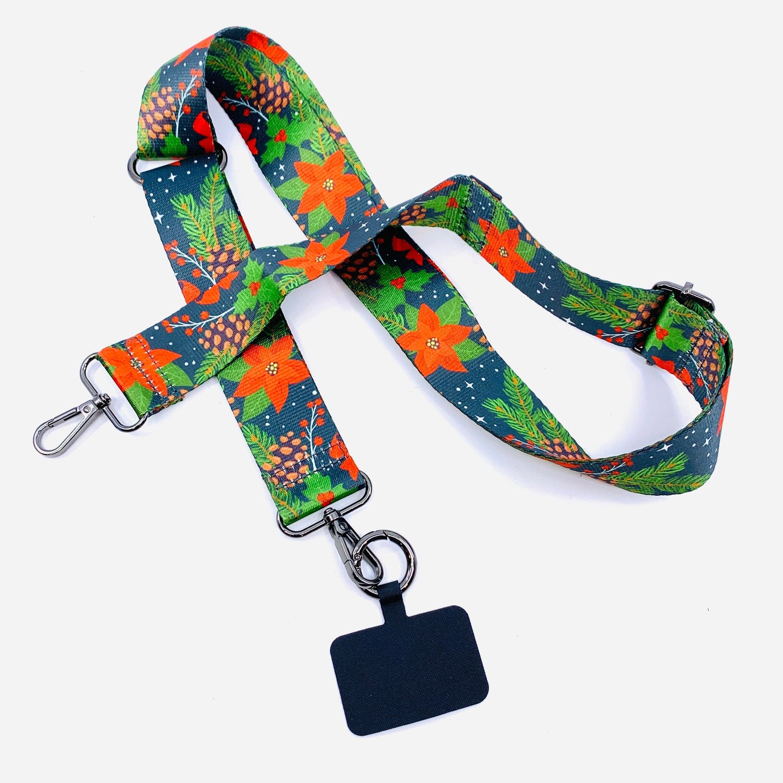 Crossbody Cell Phone Strap, Pinecones & Poinsettias Save The Girls 