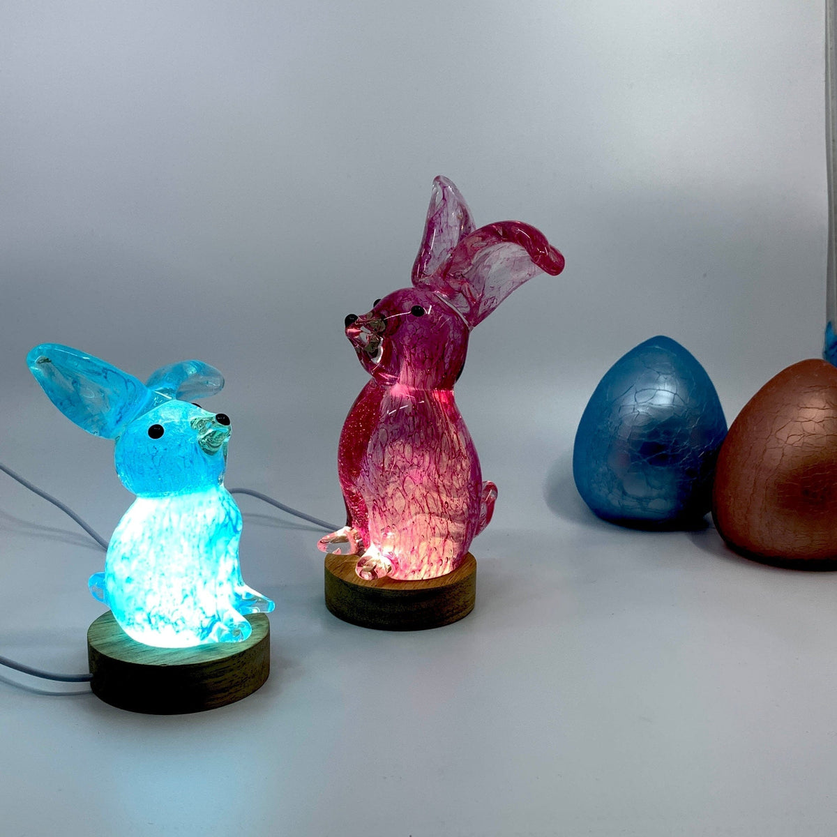 Large Glass Rabbit, Blue Boppy Decor Chesapeake Bay 