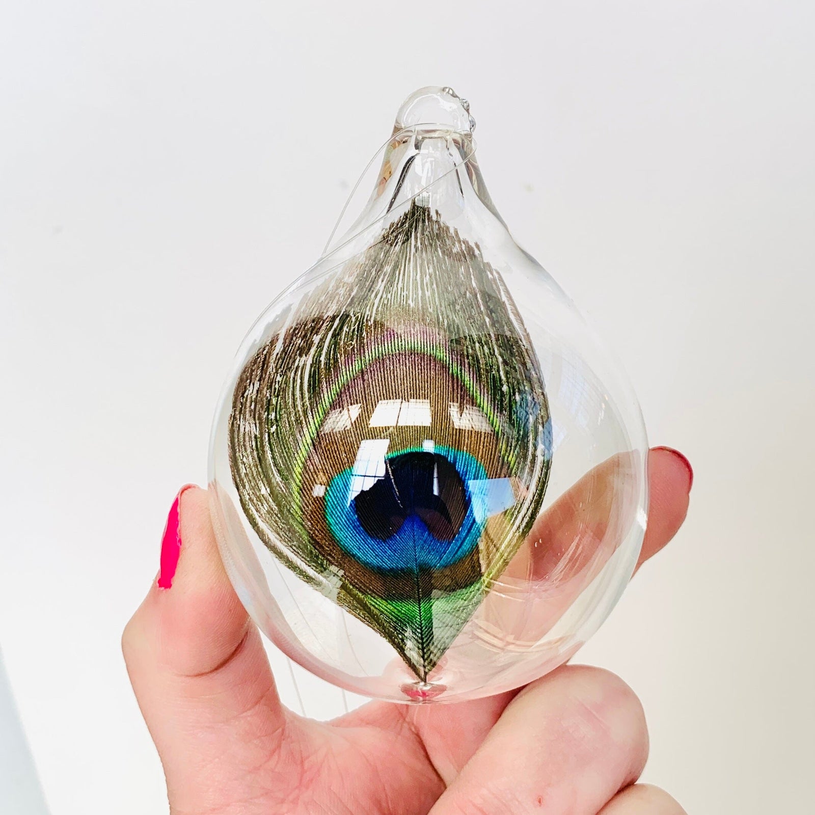 Artisan Feather Ascension Ornament, Peacock 5 TriSymbolize Glass 