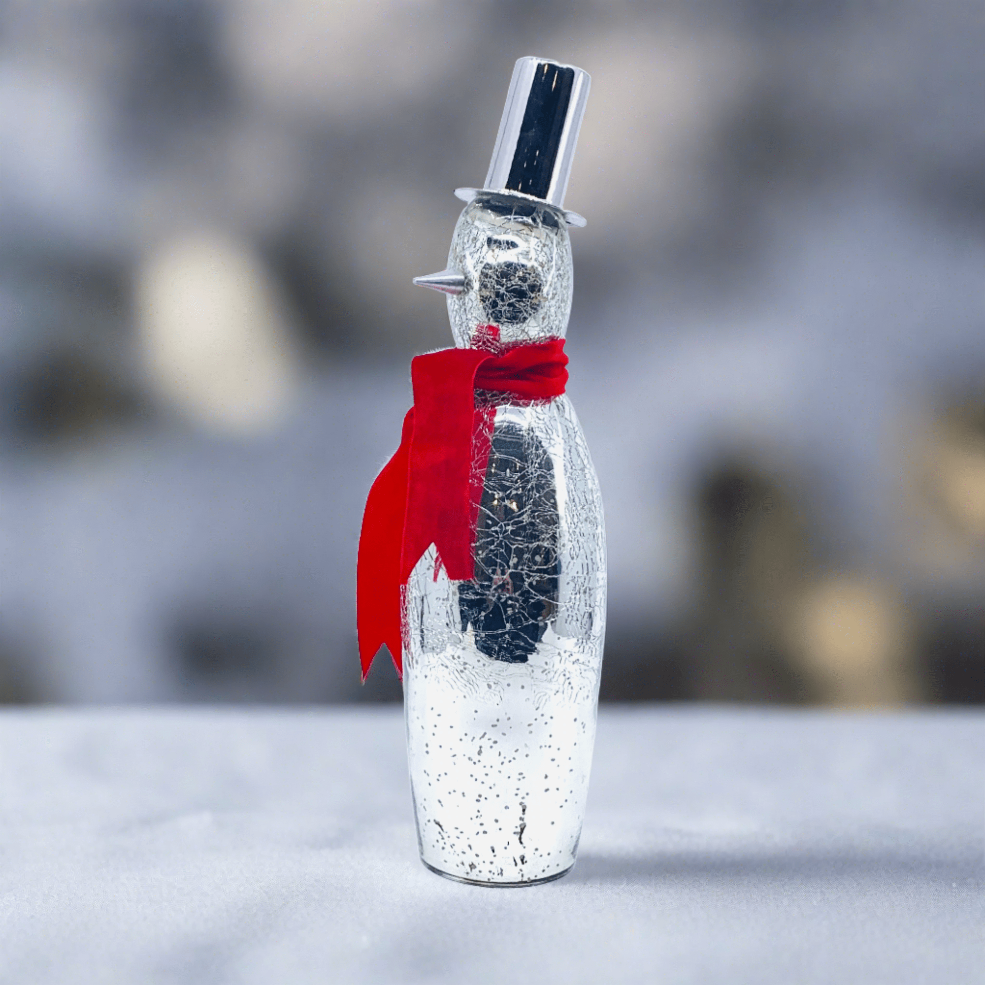 Crackle Glass Snowman, Silver India House Brass 