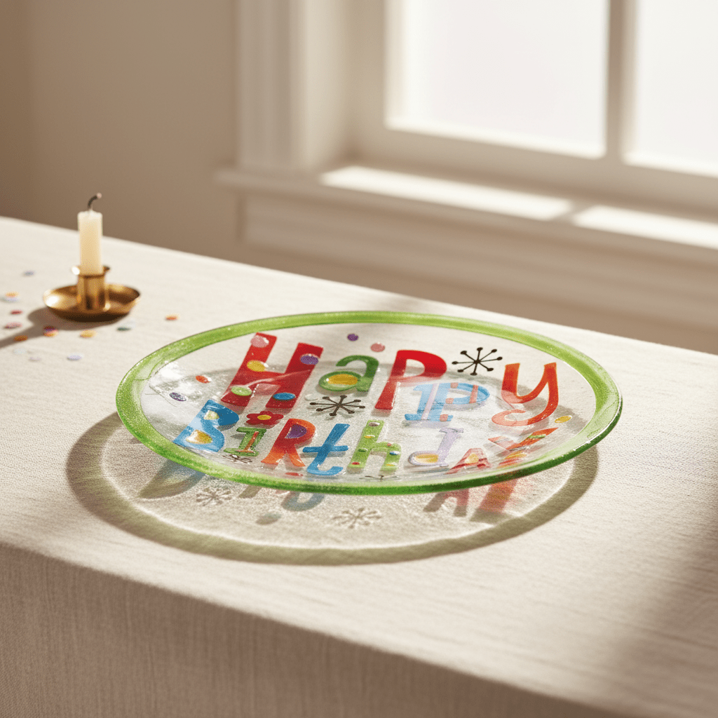 Glass Fusion Plate, Happy Birthday 5 Demdaco 